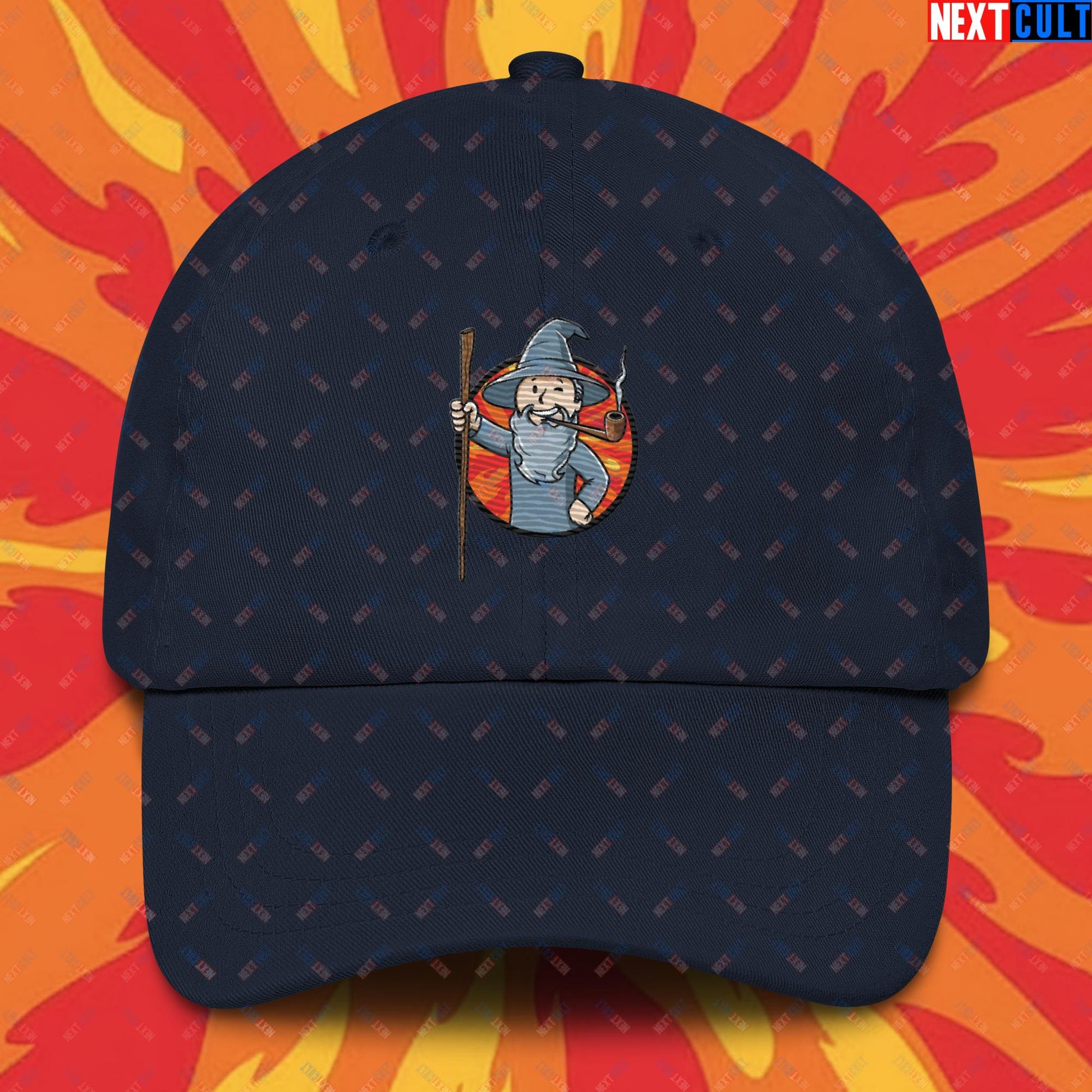 You Shall Not Pass Gandalf Vault Boy Fallout Funny Meme Cartoon Mashup Dad hat Navy Hats Fallout Gandalf Lord of the Rings Movies Vault Boy Next Cult Brand