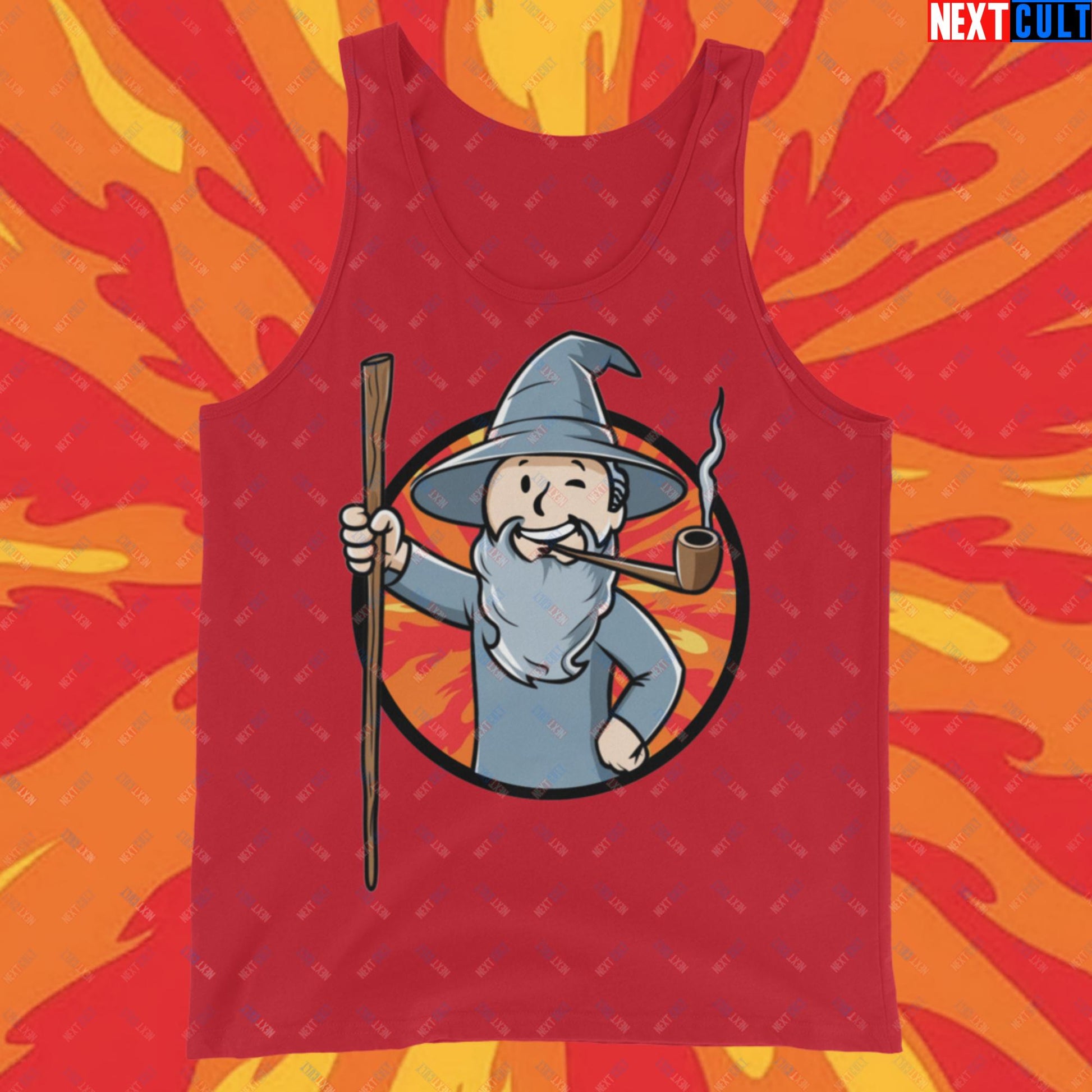 You Shall Not Pass Gandalf Vault Boy Fallout Funny Meme Cartoon Mashup Tank Top Red Tank Tops Fallout Gandalf Lord of the Rings Movies Vault Boy Next Cult Brand