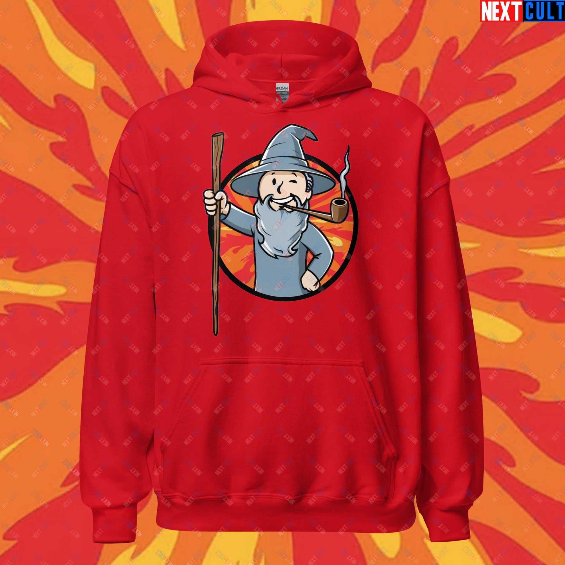 You Shall Not Pass Gandalf Vault Boy Fallout Funny Meme Cartoon Mashup Unisex Hoodie Red Hoodies Fallout Gandalf Lord of the Rings Movies Vault Boy Next Cult Brand