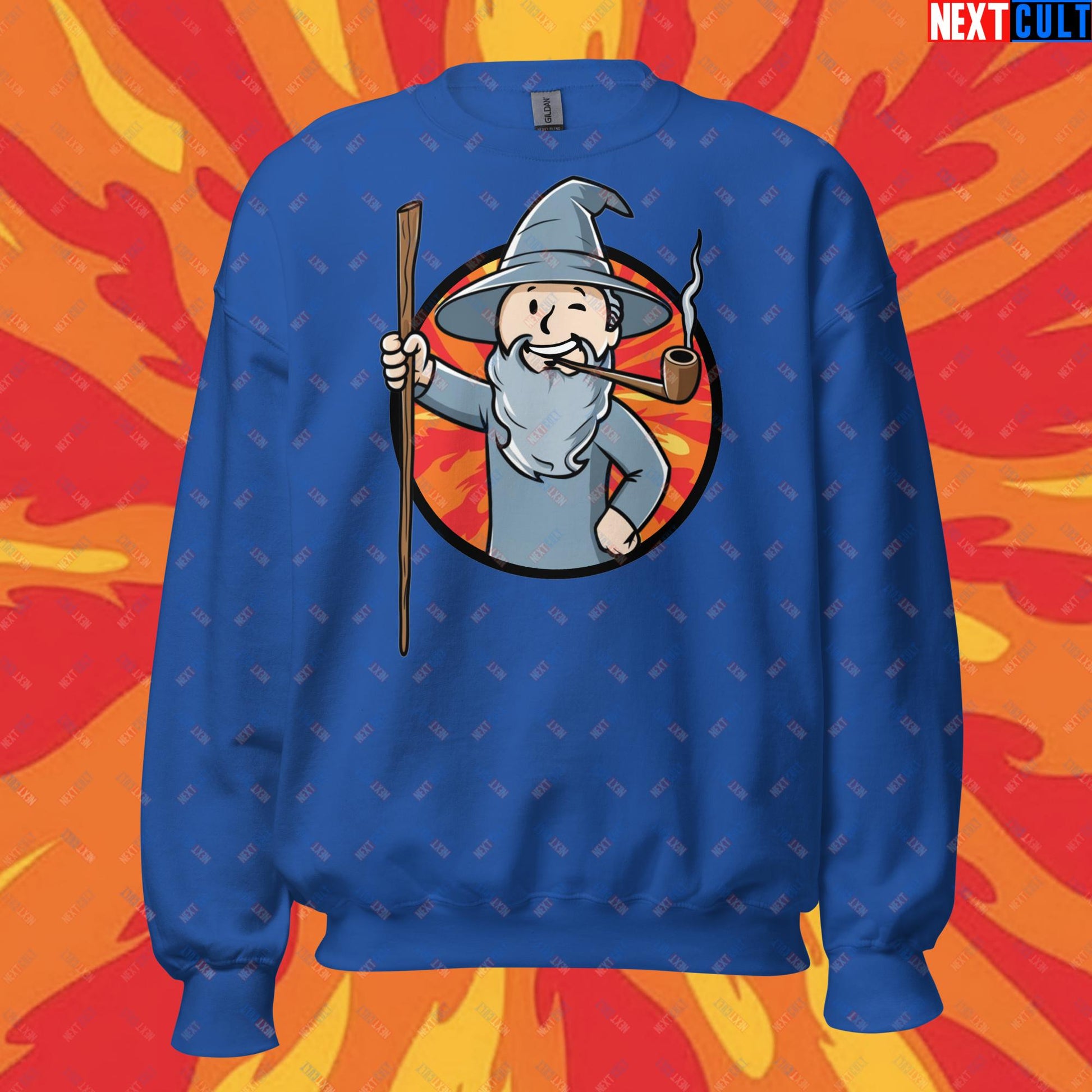 You Shall Not Pass Gandalf Vault Boy Fallout Funny Meme Cartoon Mashup Unisex Sweatshirt Royal Sweatshirts Fallout Gandalf Lord of the Rings Movies Vault Boy Next Cult Brand