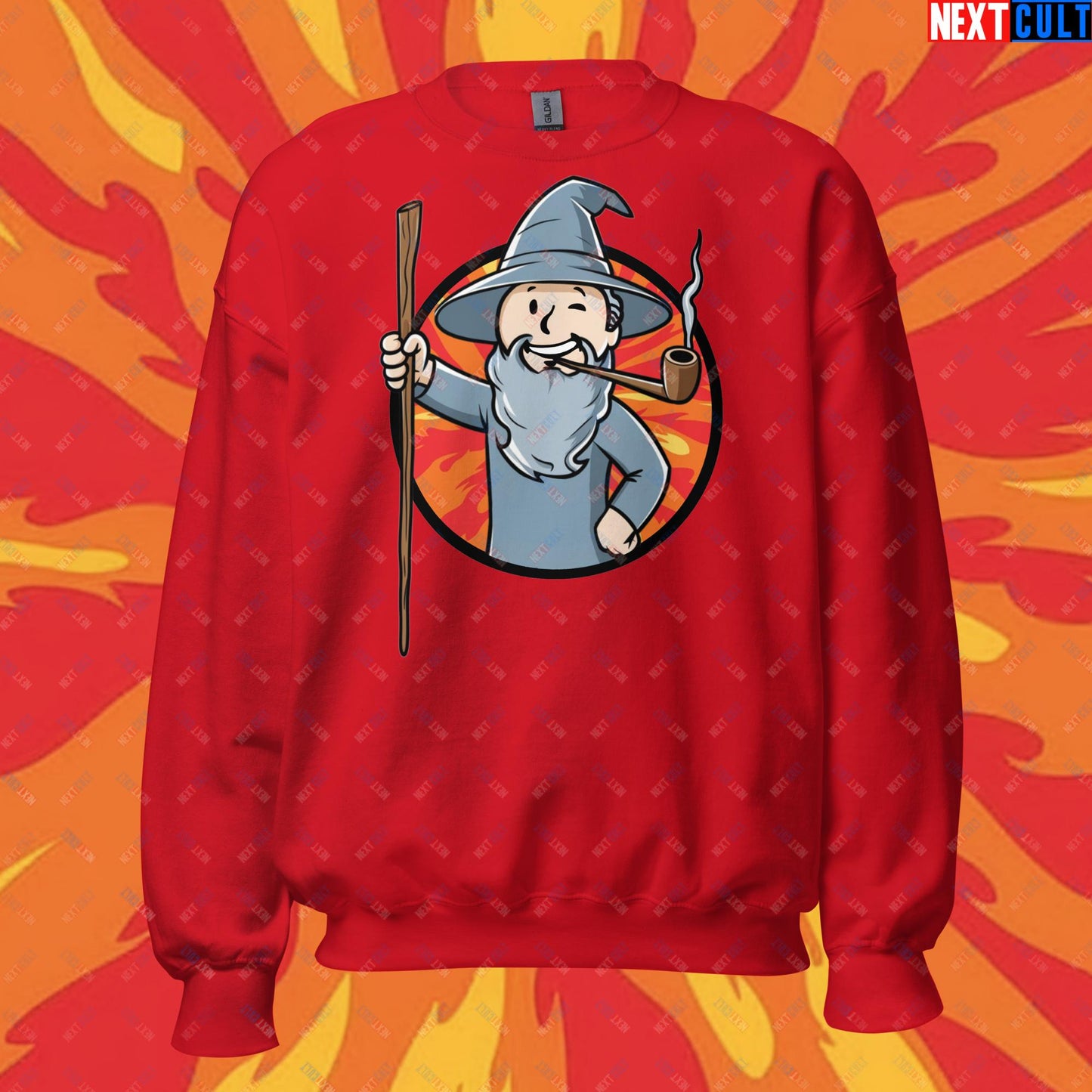 You Shall Not Pass Gandalf Vault Boy Fallout Funny Meme Cartoon Mashup Unisex Sweatshirt Red Sweatshirts Fallout Gandalf Lord of the Rings Movies Vault Boy Next Cult Brand