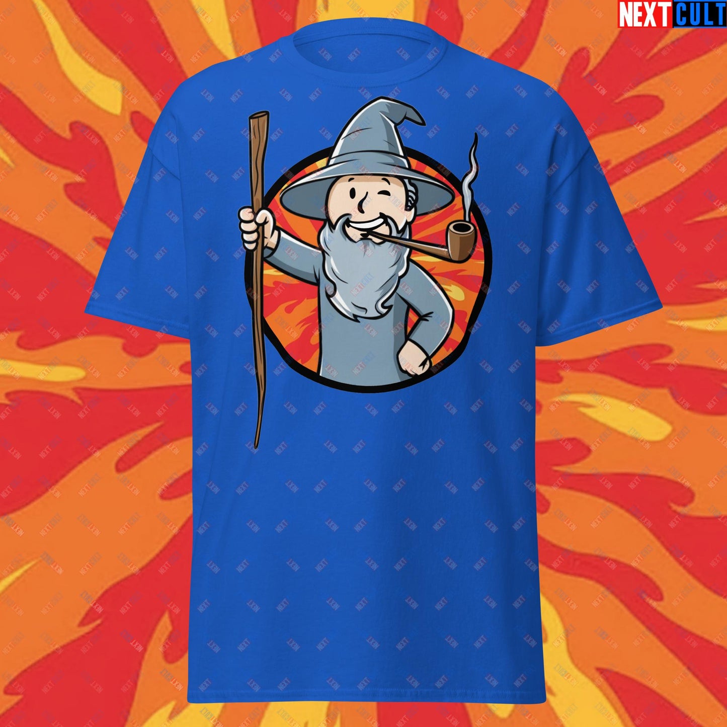 You Shall Not Pass Gandalf Vault Boy Fallout Funny Meme Cartoon Mashup Unisex tee Royal T-shirts Fallout Gandalf Lord of the Rings Movies Vault Boy Next Cult Brand