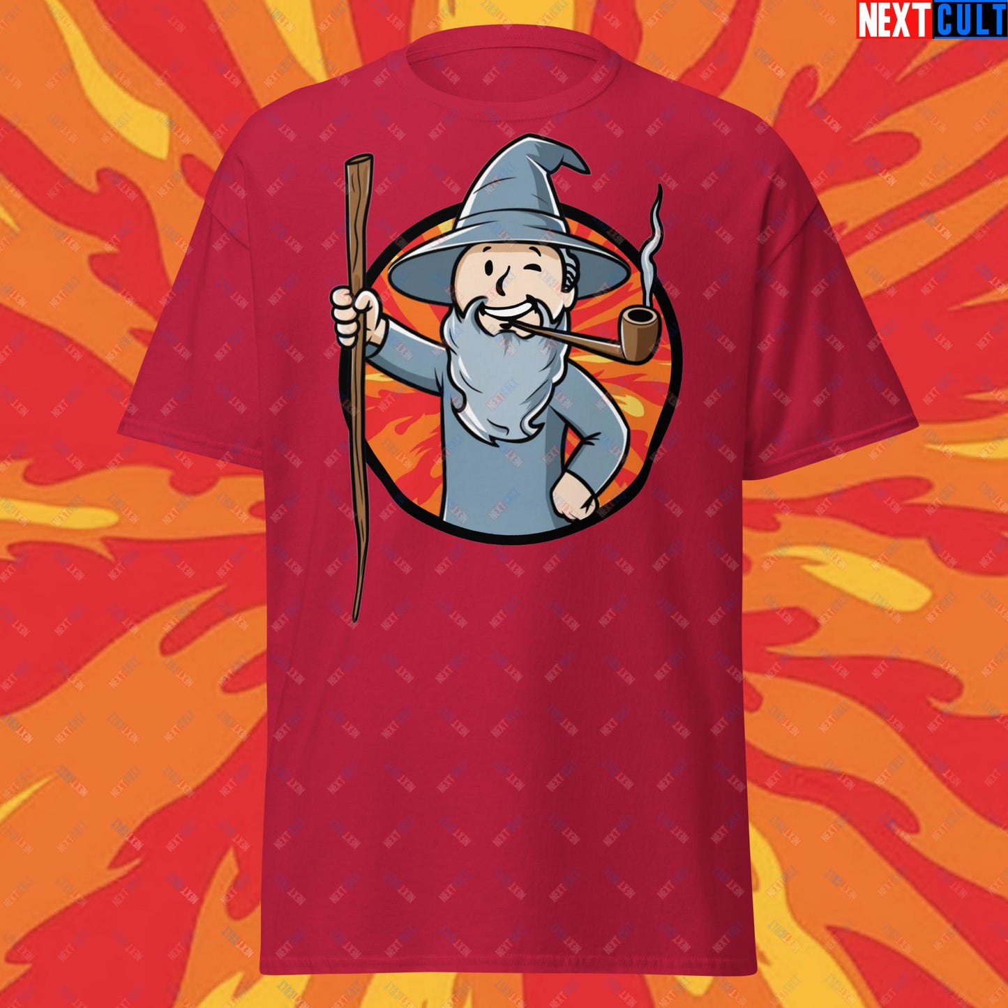 You Shall Not Pass Gandalf Vault Boy Fallout Funny Meme Cartoon Mashup Unisex tee Cardinal T-shirts Fallout Gandalf Lord of the Rings Movies Vault Boy Next Cult Brand