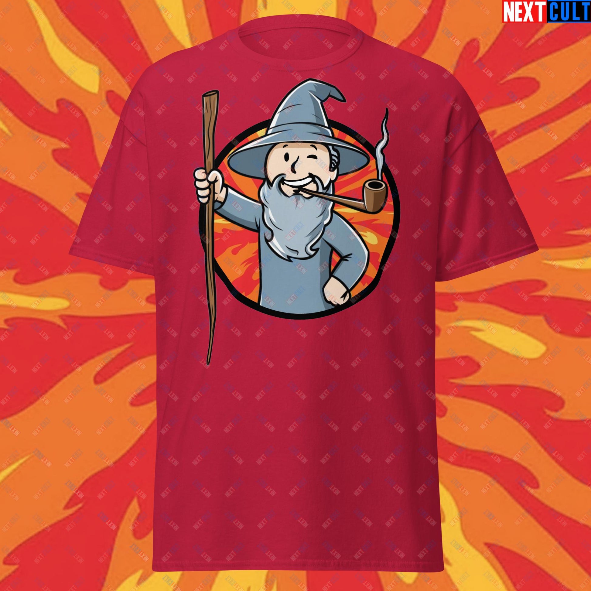 You Shall Not Pass Gandalf Vault Boy Fallout Funny Meme Cartoon Mashup Unisex tee Cardinal T-shirts Fallout Gandalf Lord of the Rings Movies Vault Boy Next Cult Brand