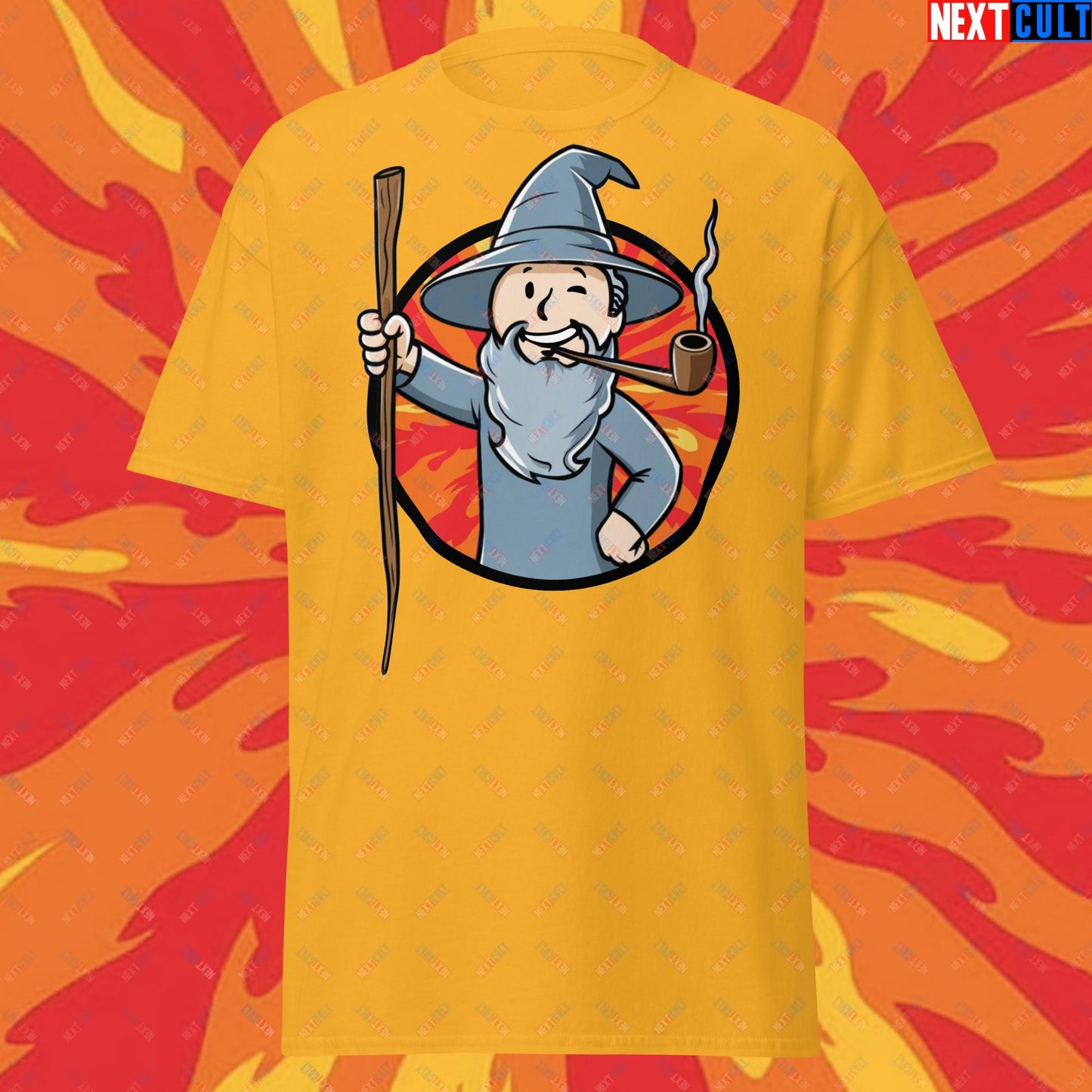 You Shall Not Pass Gandalf Vault Boy Fallout Funny Meme Cartoon Mashup Unisex tee Next Cult Brand