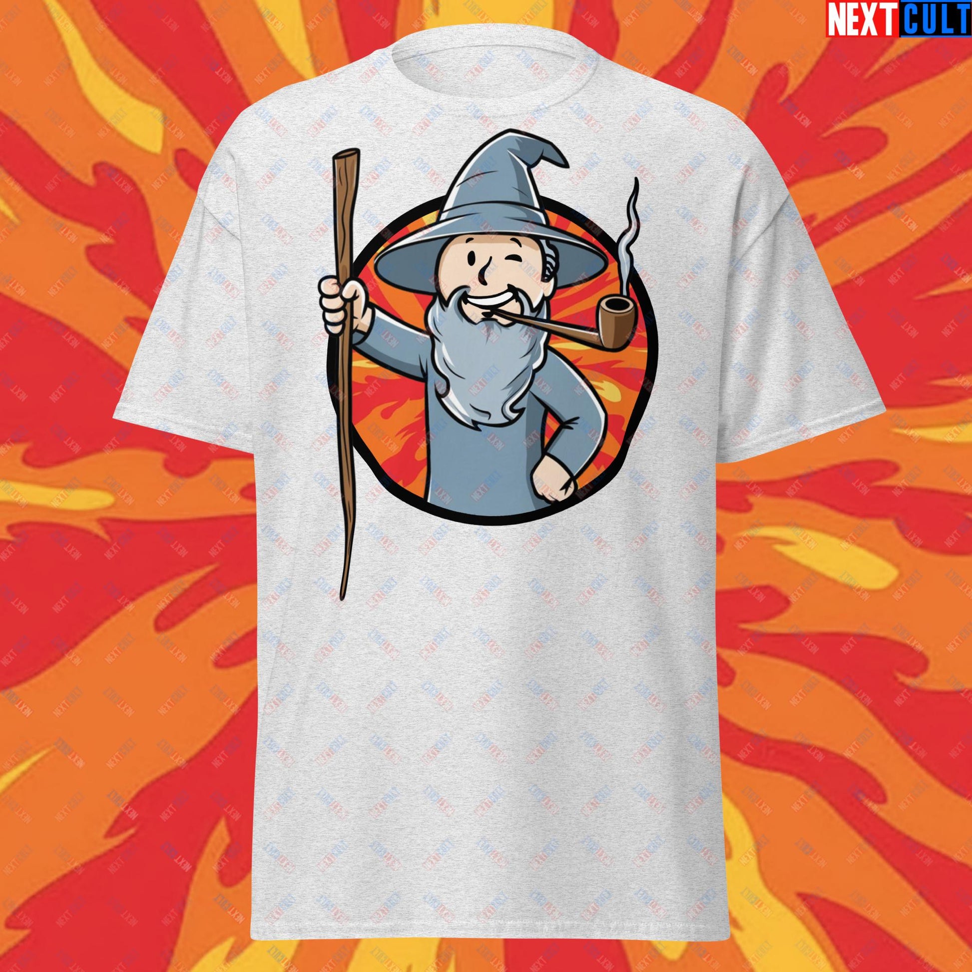 You Shall Not Pass Gandalf Vault Boy Fallout Funny Meme Cartoon Mashup Unisex tee Ash T-shirts Fallout Gandalf Lord of the Rings Movies Vault Boy Next Cult Brand