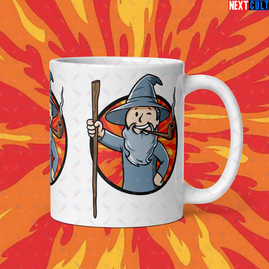 You Shall Not Pass Gandalf Vault Boy Fallout Funny Meme Cartoon Mashup White glossy mug Next Cult Brand