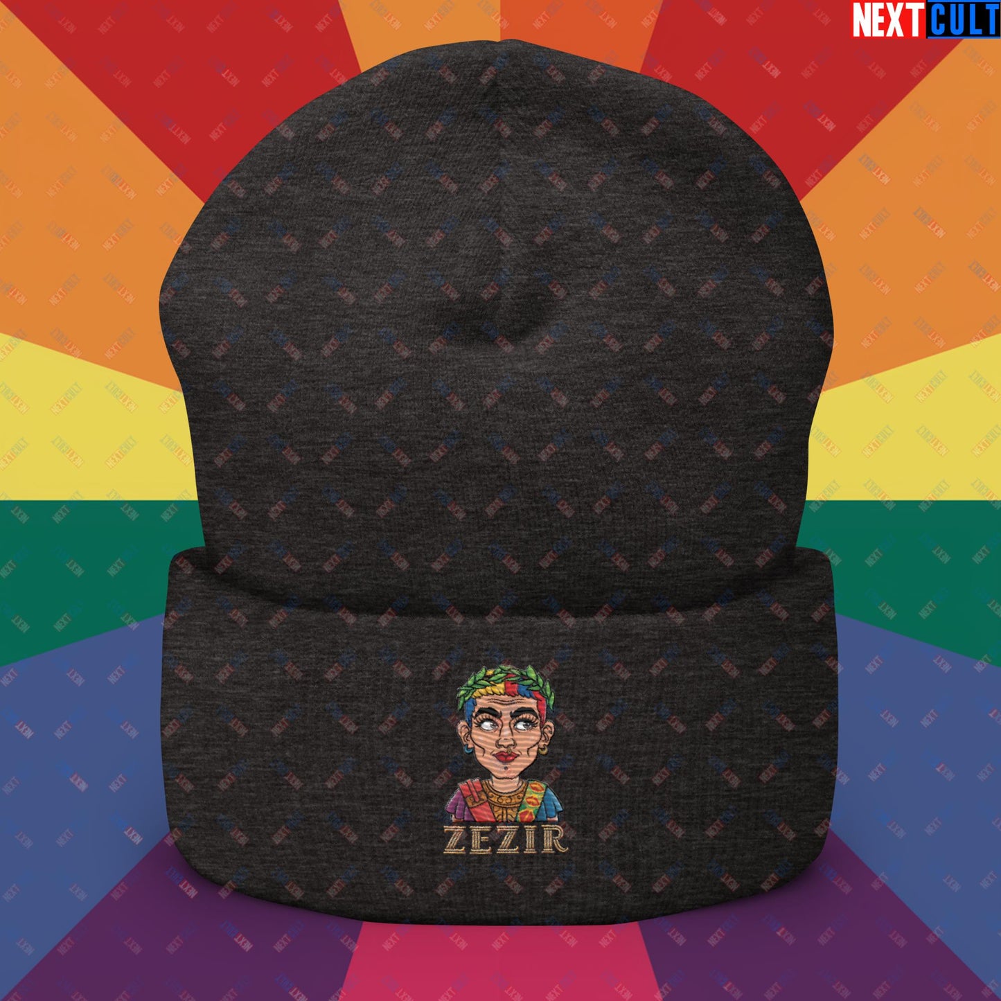 ZeZir Funny Gender Neutral Pronouns Cuffed Beanie Dark Grey Hats Next Cult Brand