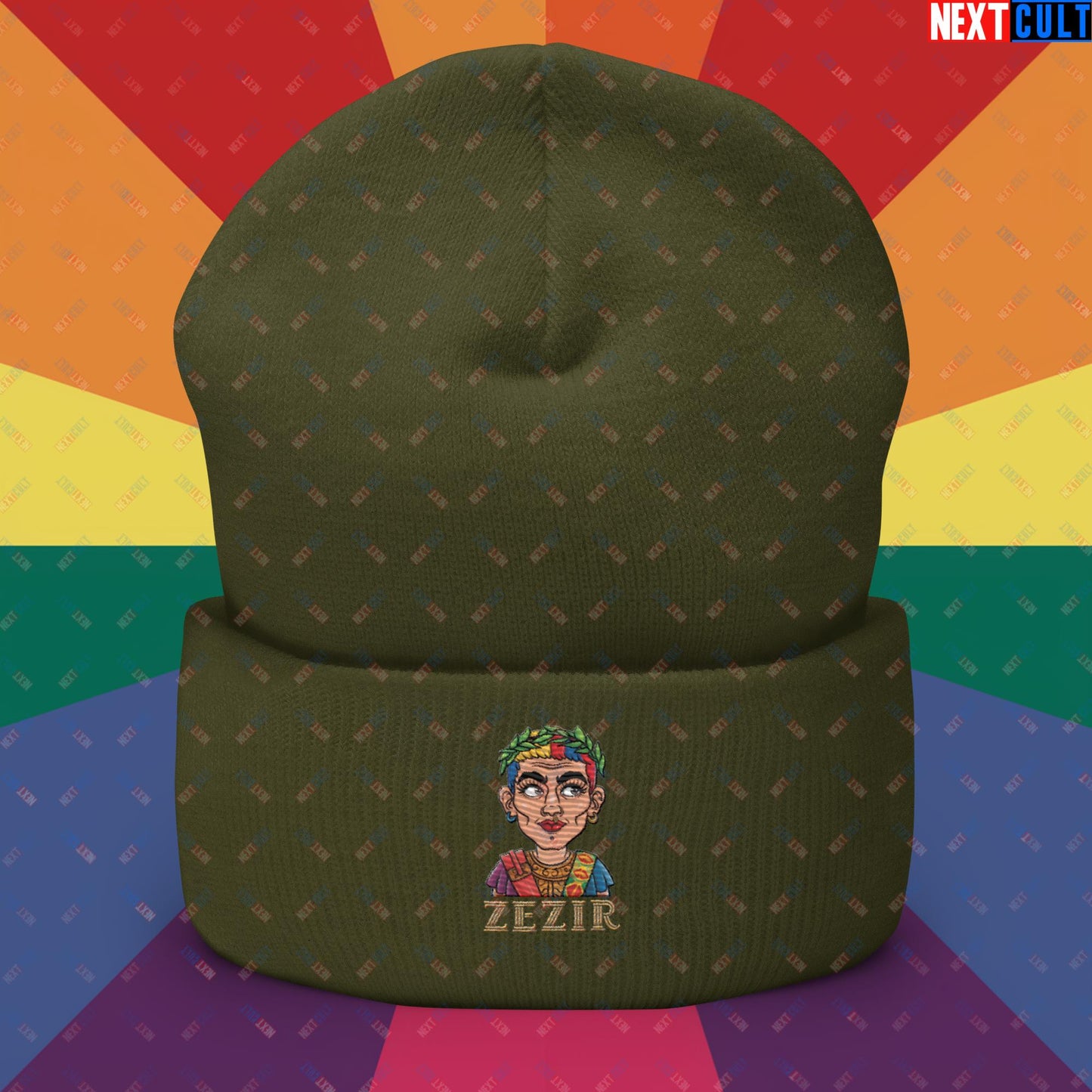 ZeZir Funny Gender Neutral Pronouns Cuffed Beanie Olive Hats Next Cult Brand