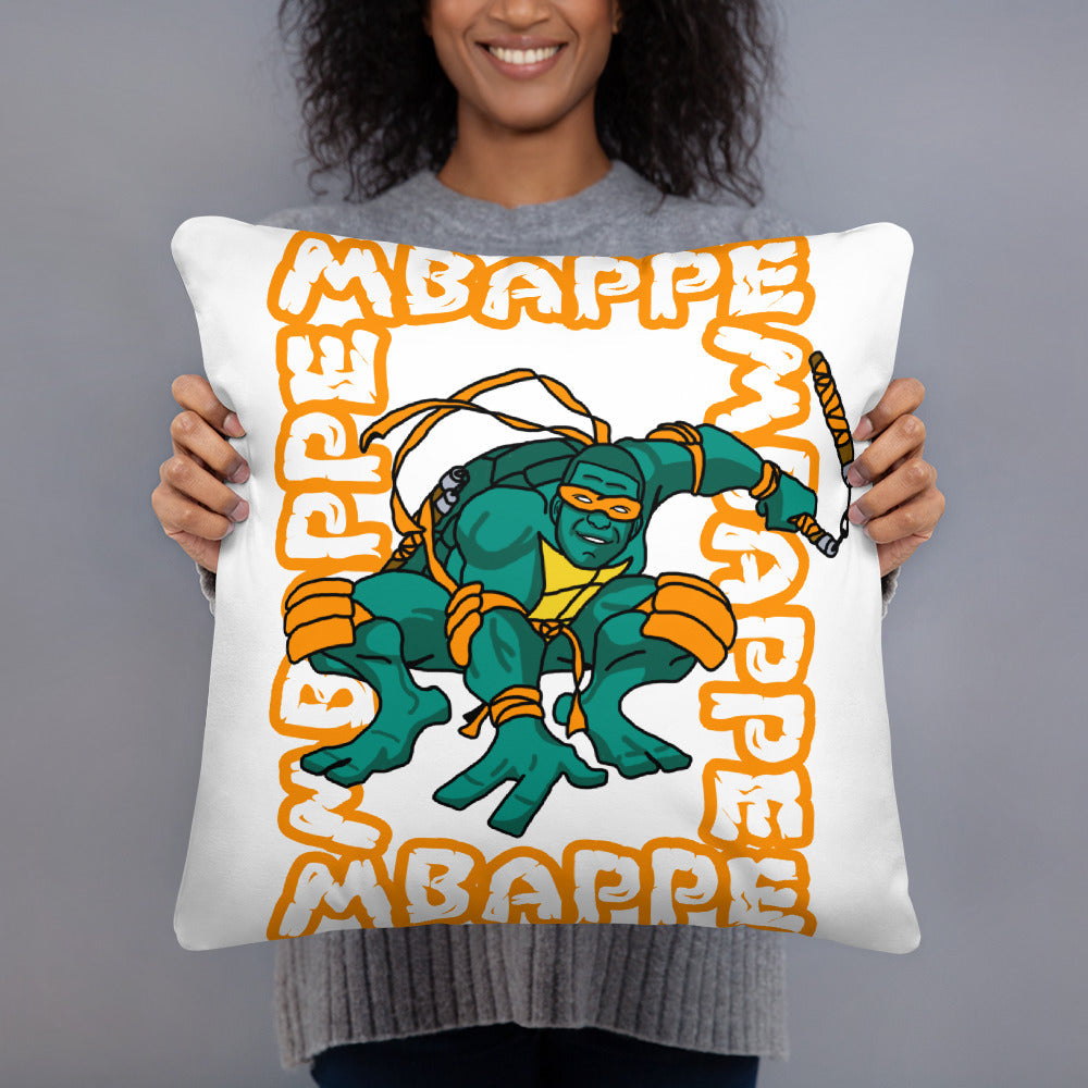 Kylian Mbappe Orange Ninja Turtle Michelangelo Basic Pillow Next Cult Brand Football, Kylian Mbappe, Michelangelo, Ninja Turtles, PSG