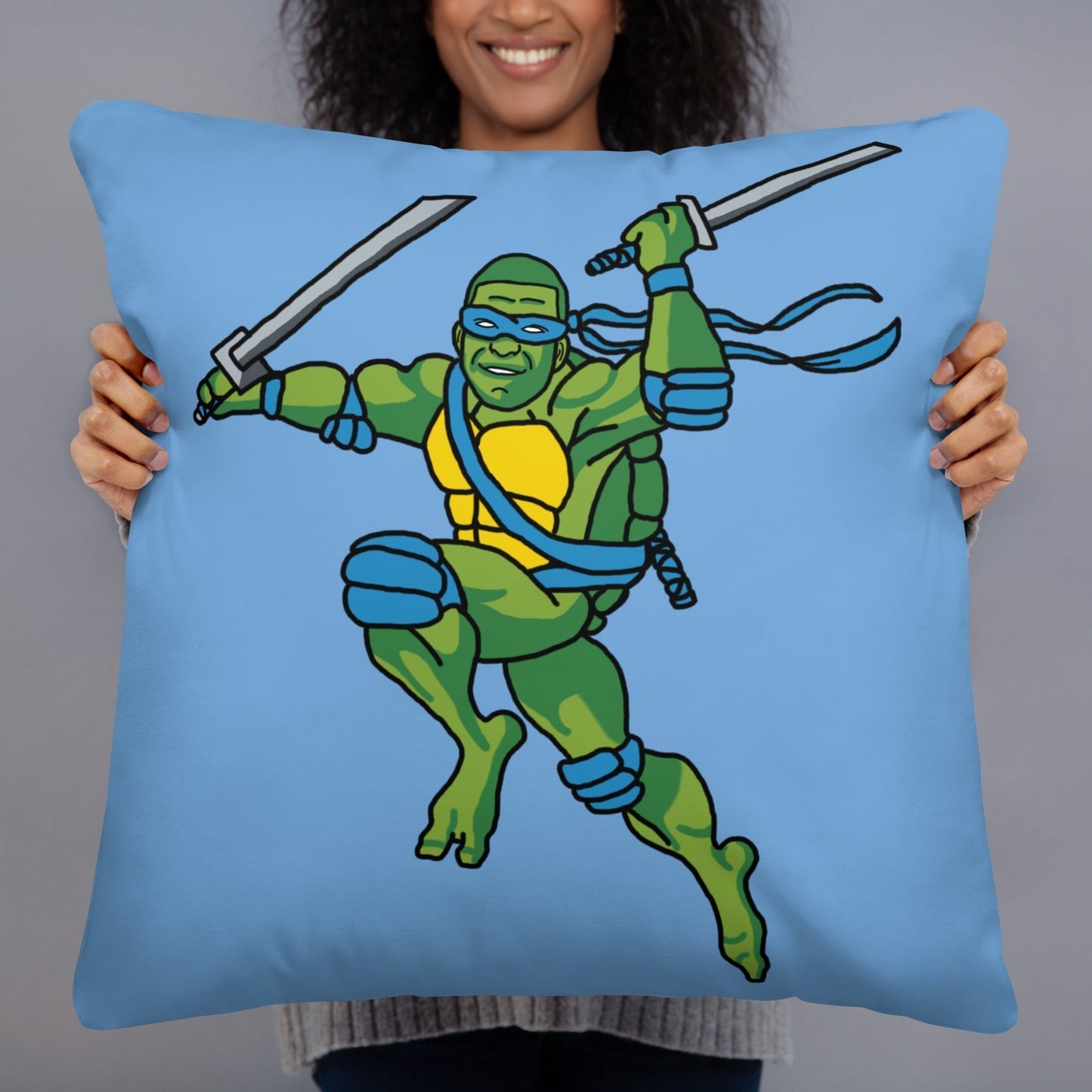 Kylian Mbappe Blue Ninja Turtle Leonardo Basic Pillow Next Cult Brand Football, Kylian Mbappe, Leonardo, Ninja Turtles, PSG