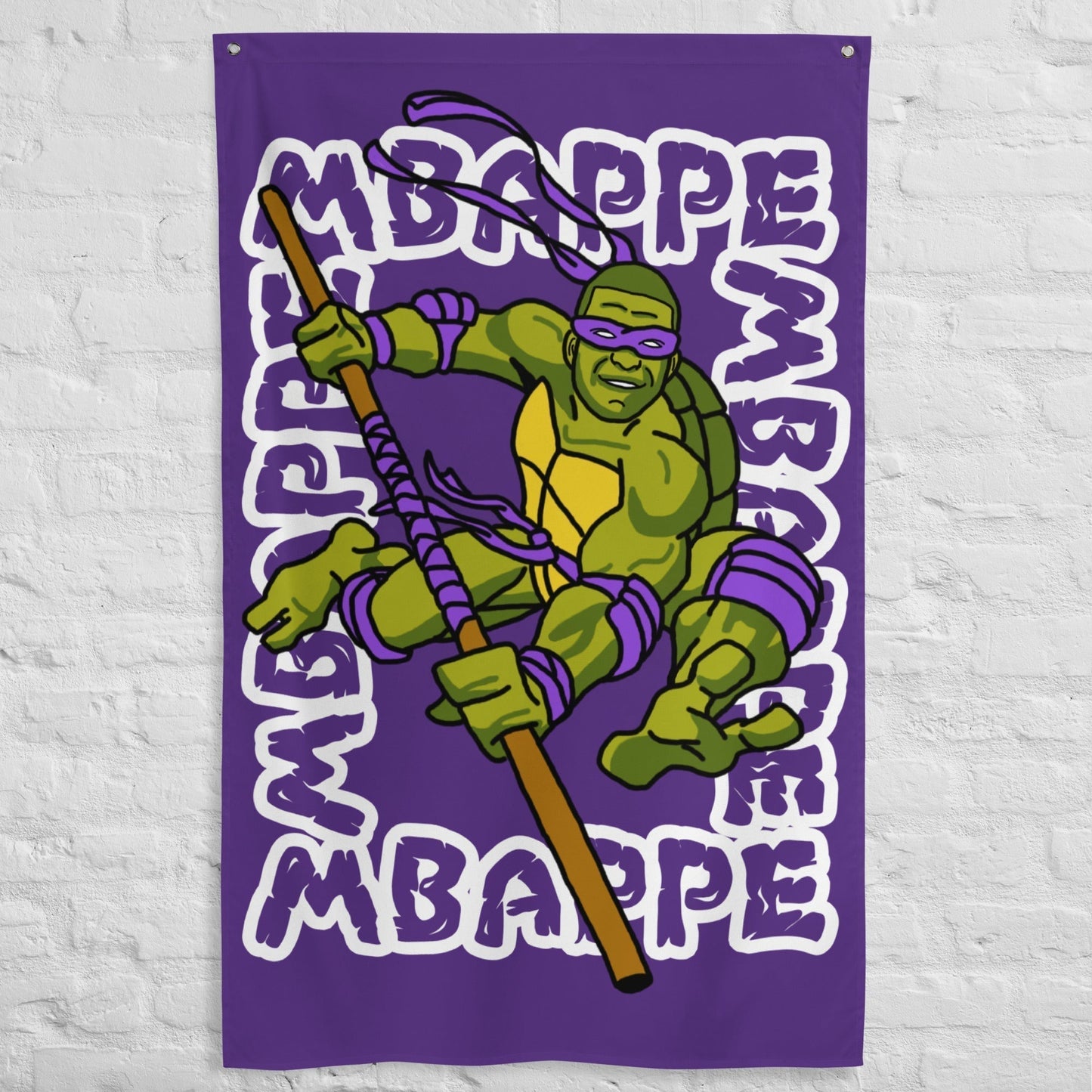 Kylian Mbappe Purple Ninja Turtle Donatello Flag Next Cult Brand Donatello, Football, Kylian Mbappe, Ninja Turtles, PSG