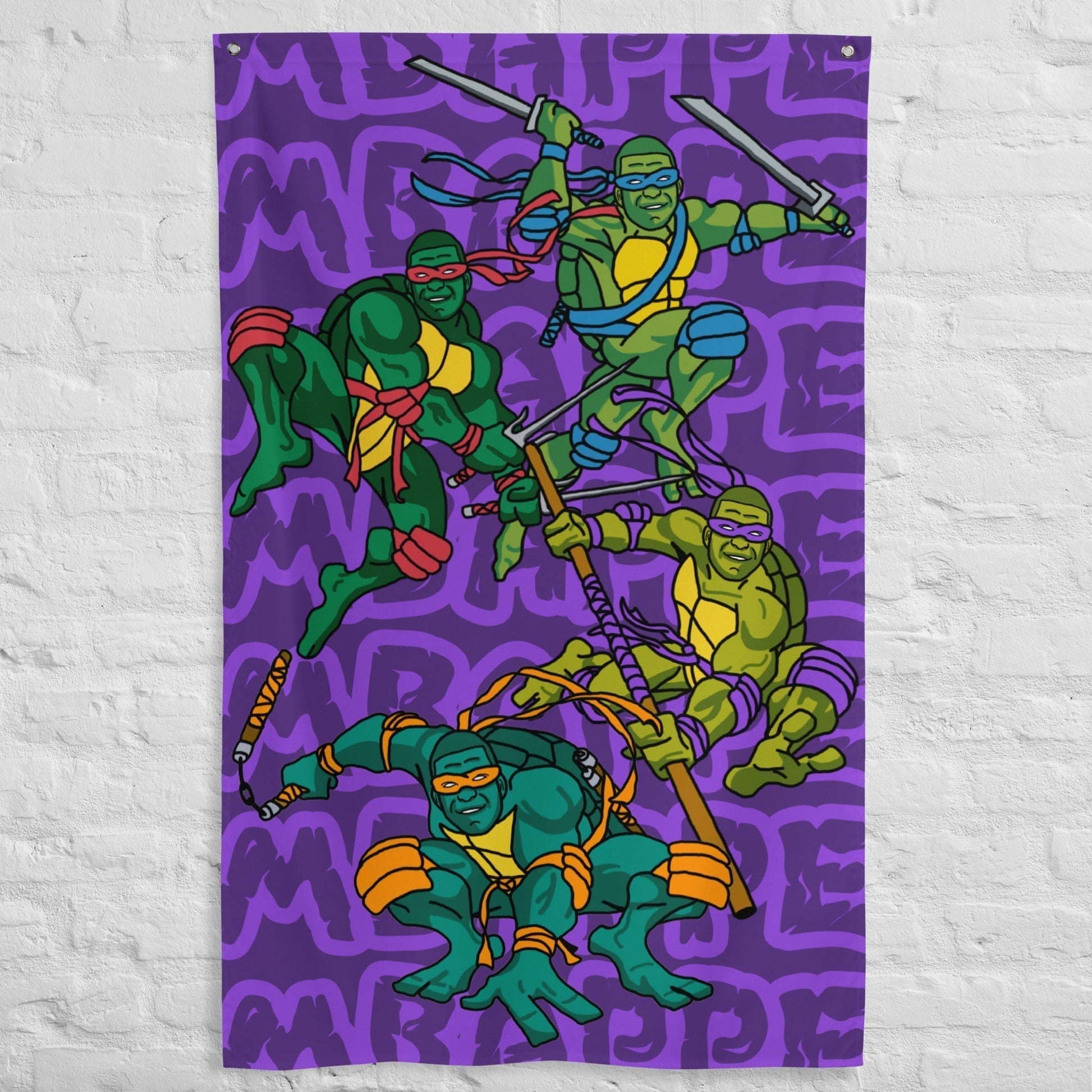 Kylian Mbappe Ninja Turtles funny football/ soccer meme Flag purple Next Cult Brand Football, Kylian Mbappe, Ninja Turtles, PSG