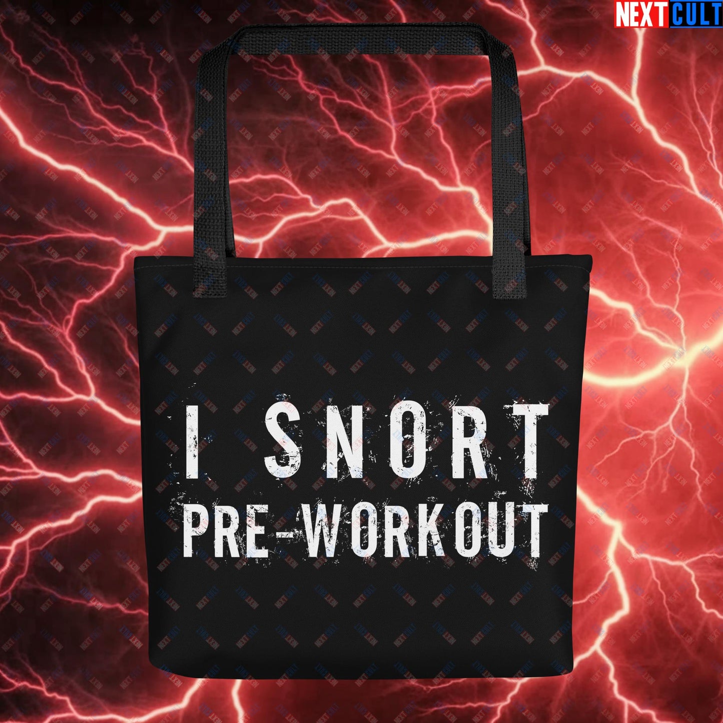 I Snort Pre-workout Gym Bro Fitness Bodybuilding Workout Weightlifting Powerlifting Funny Meme Tote bag Default Title Bags Fitness Gym Workout Next Cult Brand