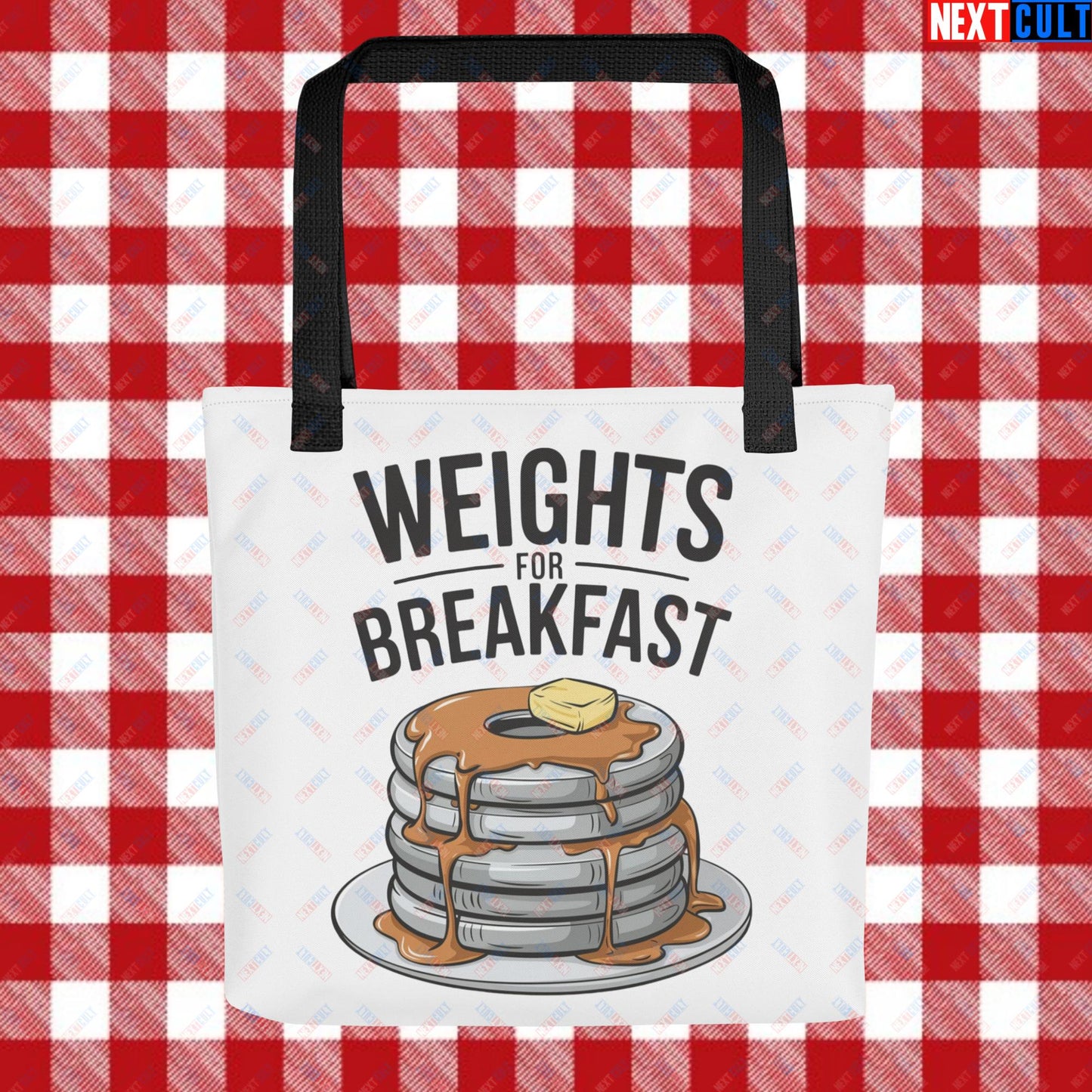 Weights For Breakfast Pancake Weights Funny Gym Workout Fitness Lifting Meme Cartoon Tote bag Default Title Bags Bodybuilding Bulking Fitness Gym Workout Next Cult Brand