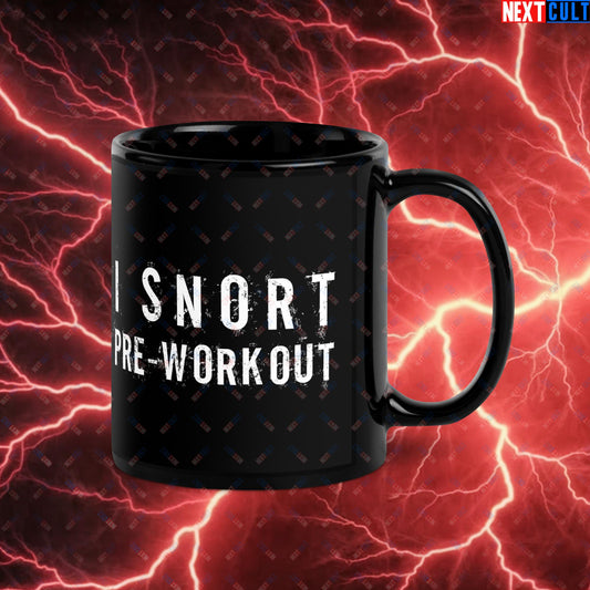 I Snort Pre-workout Gym Bro Fitness Bodybuilding Workout Weightlifting Powerlifting Funny Meme Black Glossy Mug Default Title Mugs Fitness Gym Workout Next Cult Brand