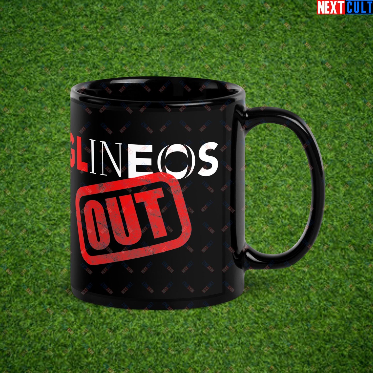 GLINEOS OUT Manchester United Protest Against Glazers, Ratcliffe and Ineos Black Glossy Mug Default Title Mugs Football GlazersOut Manchester United RatcliffeOut Next Cult Brand