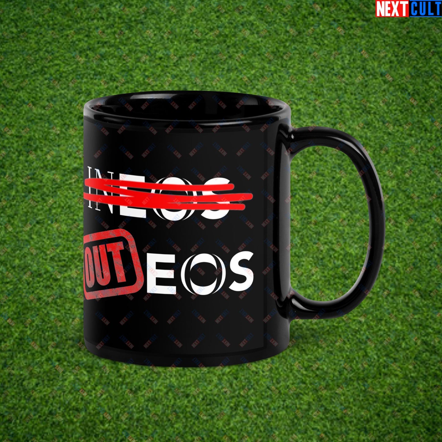 Stop INEOS, OUTEOS Manchester United Fans Protest Against Glazers, Ineos and Ratcliffe Black Glossy Mug Default Title Mugs Football GlazersOut Manchester United RatcliffeOut Next Cult Brand