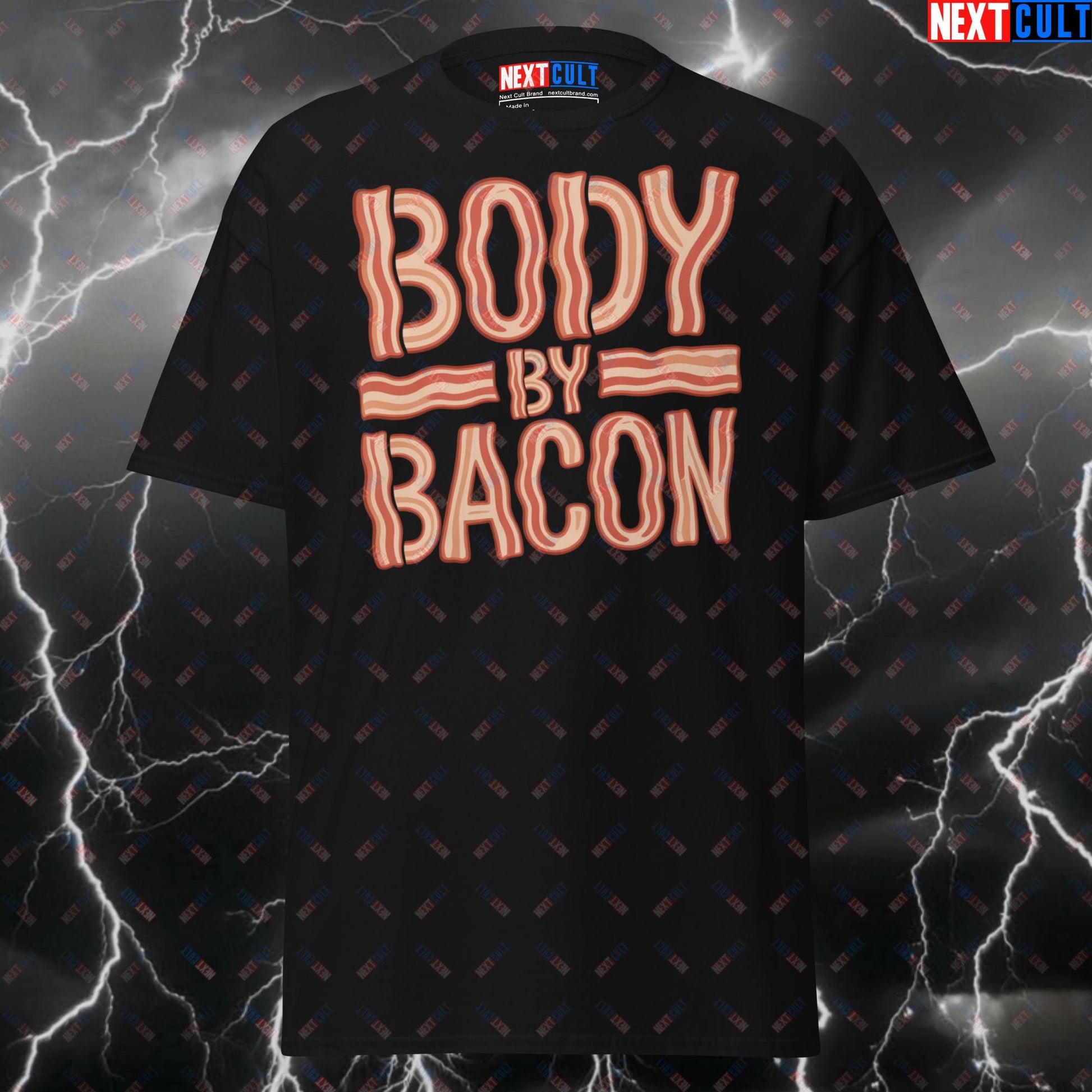 Funny Gym Shirt for Men - Body By Bacon Pump Cover T-Shirt - Gym Meme Tee for Lifters, Workout & Fitness Gains T-shirts Bulking Fast Food Father's Day Fitness Gym Pump Cover Workout Next Cult Brand