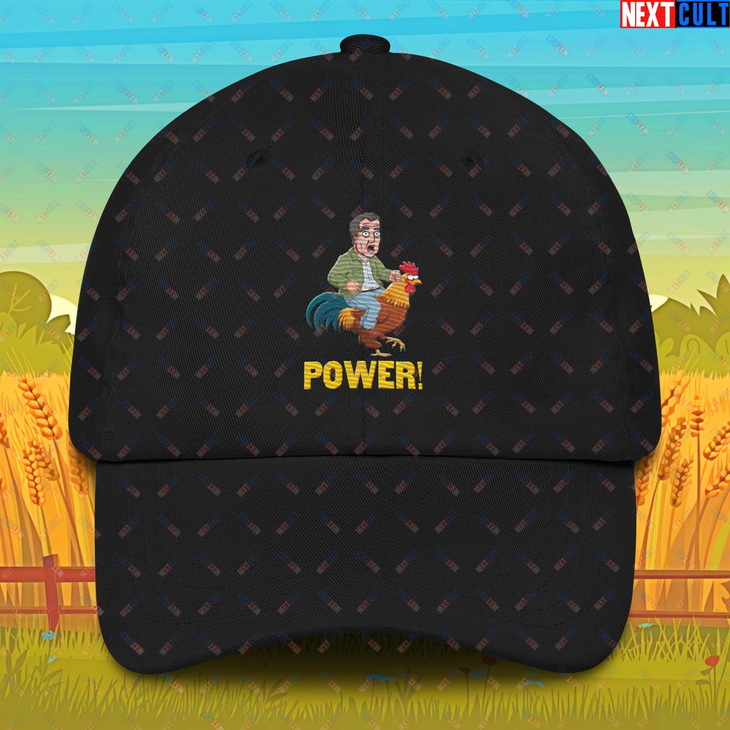 Power Rooster Chicken Farming Jeremy Clarkson's Farm Diddly Squat Grand Tour Top Gear Funny Meme Cartoon Dad hat Black Hats Clarkson's Farm Grand Tour Jeremy Clarkson Top Gear TV Shows Next Cult Brand