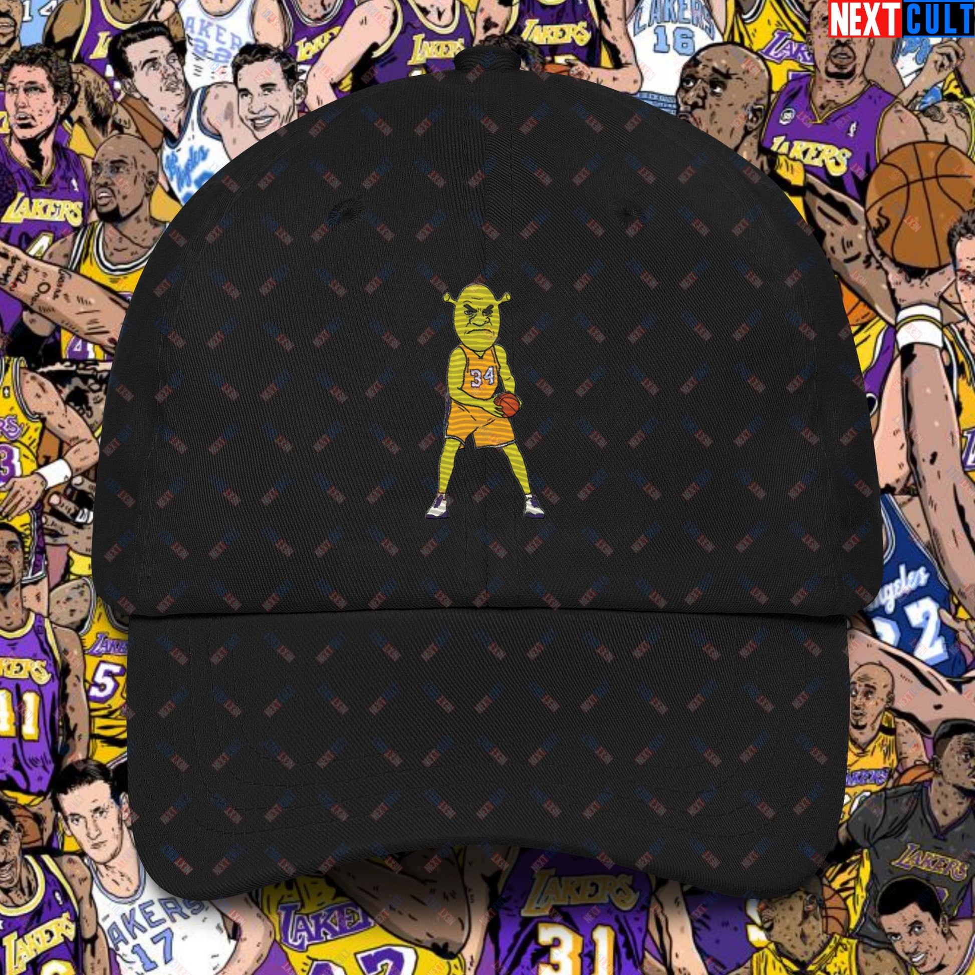 Shrequille O'Neal Dad Hat - Shaquille O'Neal as Shrek Funny Basketball Meme Cap - Perfect Gift for Basketball Fans and Shrek Lovers Dad hat Black Hats Basketball Los Angeles Lakers NBA Shaq Shrek Next Cult Brand