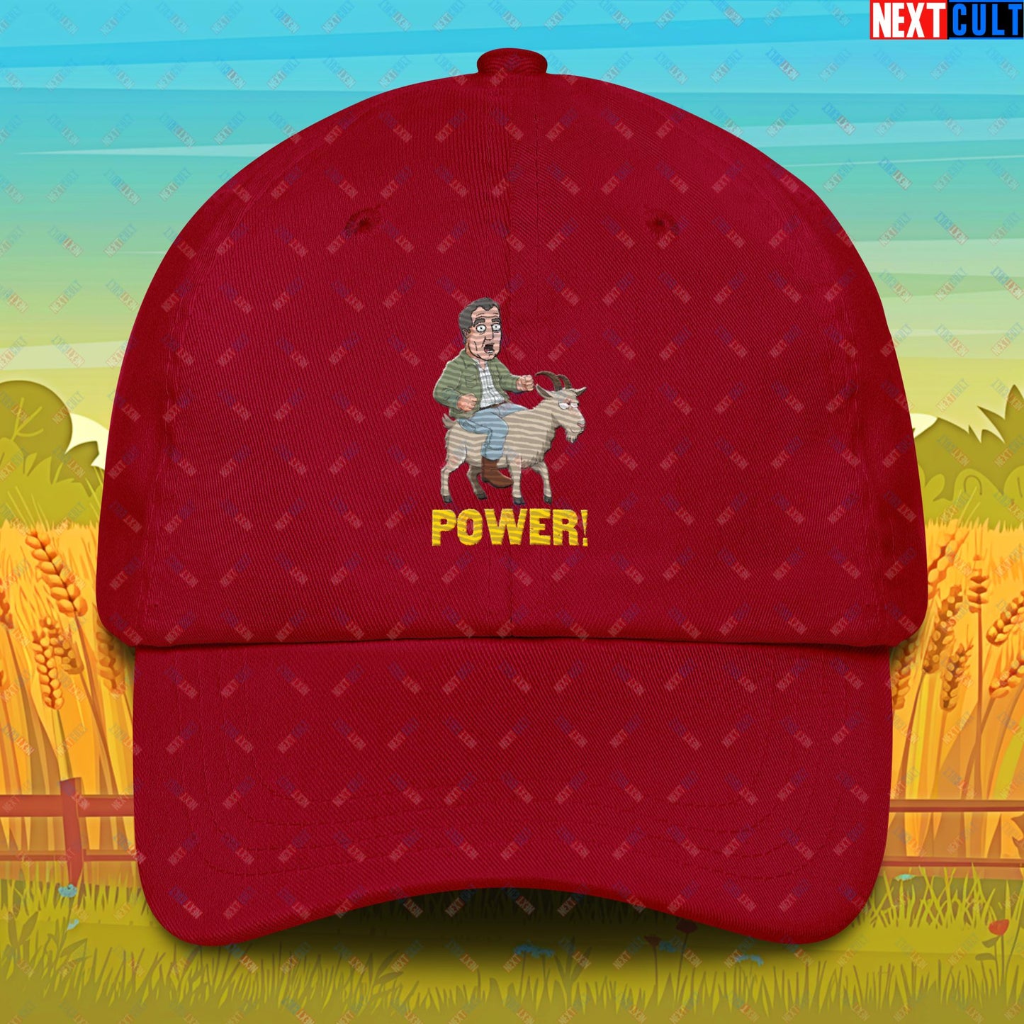 Speed and Power Goat Jeremy Clarkson's Farm Diddly Squat Grand Tour Top Gear Funny Meme Cartoon Dad hat Cranberry Hats Clarkson's Farm Grand Tour Jeremy Clarkson Top Gear TV Shows Next Cult Brand