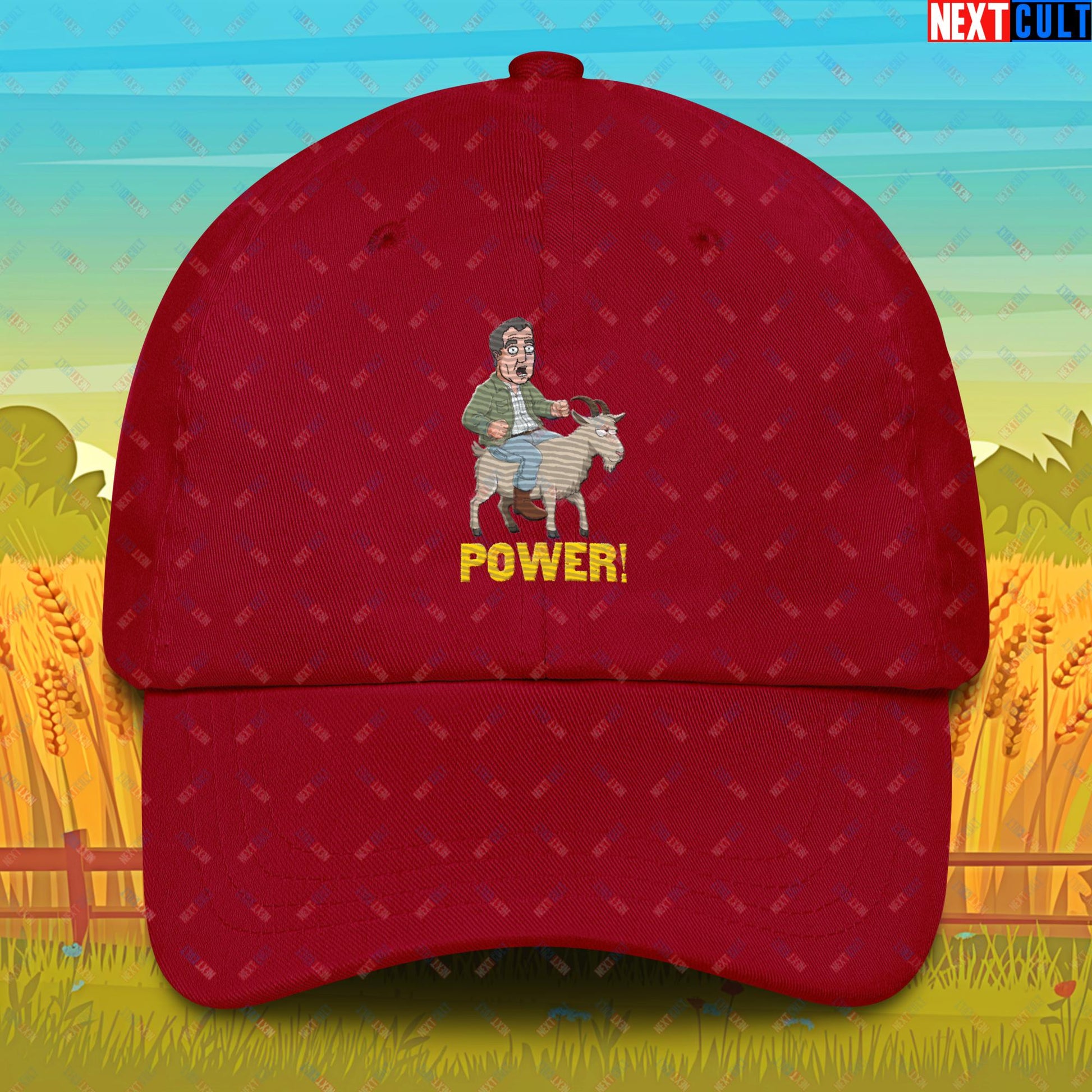 Speed and Power Goat Jeremy Clarkson's Farm Diddly Squat Grand Tour Top Gear Funny Meme Cartoon Dad hat Cranberry Hats Clarkson's Farm Grand Tour Jeremy Clarkson Top Gear TV Shows Next Cult Brand