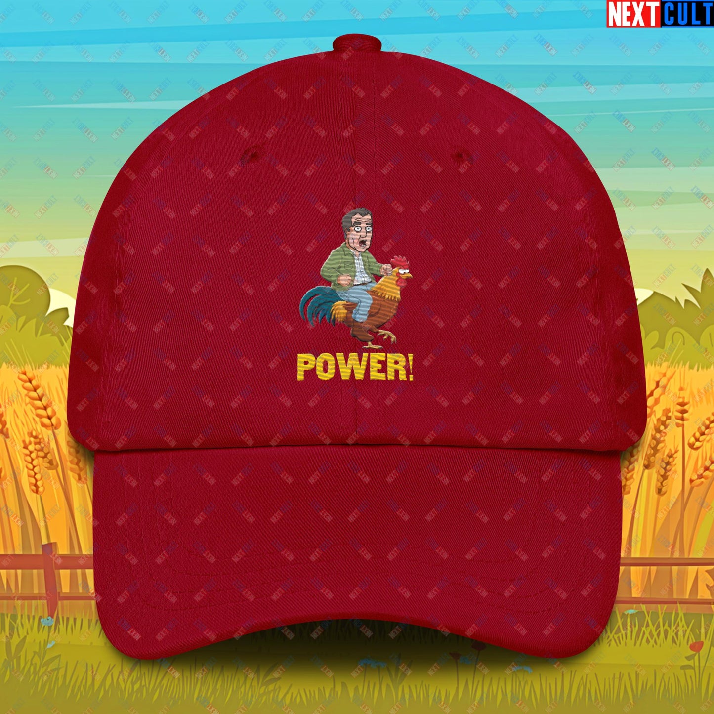 Power Rooster Chicken Farming Jeremy Clarkson's Farm Diddly Squat Grand Tour Top Gear Funny Meme Cartoon Dad hat Cranberry Hats Clarkson's Farm Grand Tour Jeremy Clarkson Top Gear TV Shows Next Cult Brand