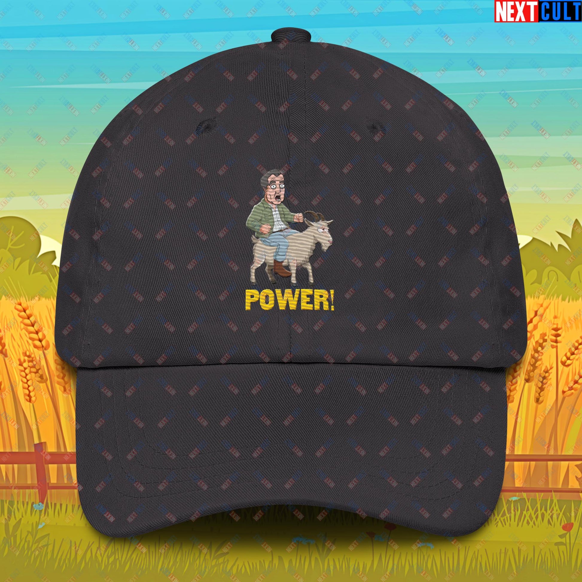 Speed and Power Goat Jeremy Clarkson's Farm Diddly Squat Grand Tour Top Gear Funny Meme Cartoon Dad hat Dark Grey Hats Clarkson's Farm Grand Tour Jeremy Clarkson Top Gear TV Shows Next Cult Brand