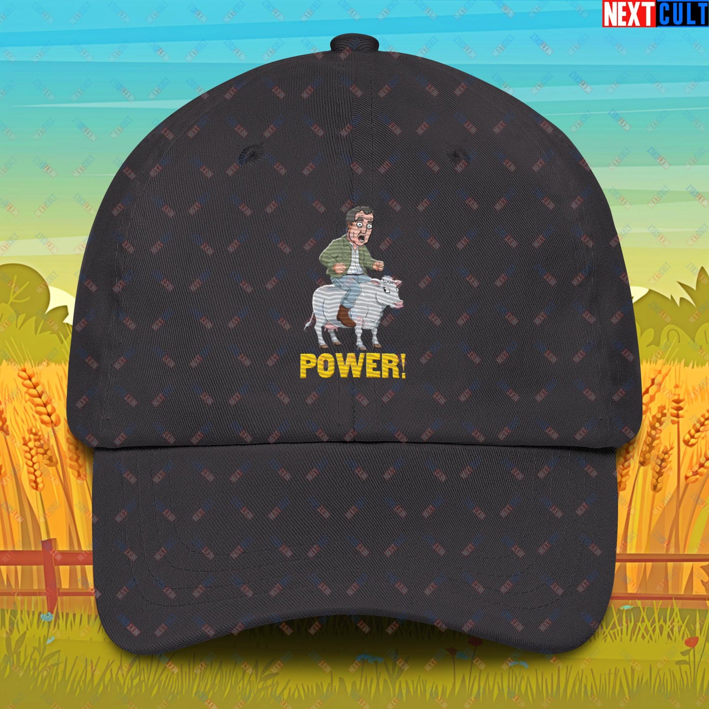 Speed and Power Pepper Cow Jeremy Clarkson's Farm Diddly Squat Grand Tour Top Gear Funny Meme Cartoon Dad hat Dark Grey Hats Clarkson's Farm Grand Tour Jeremy Clarkson Top Gear TV Shows Next Cult Brand