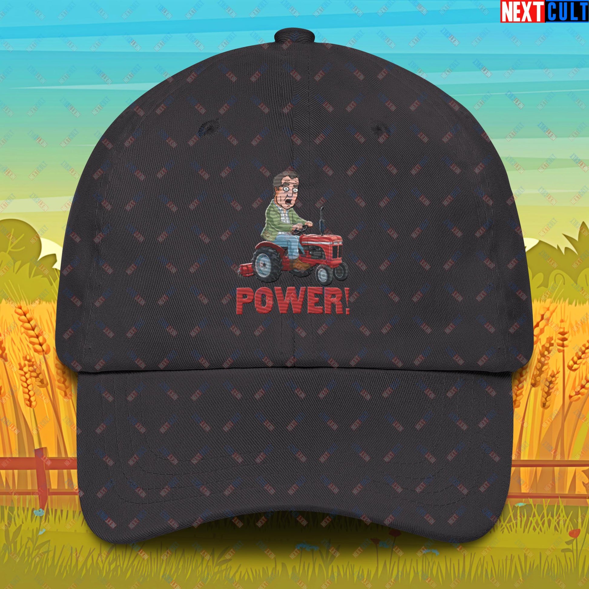 Speed and Power Tractor Jeremy Clarkson's Farm Diddly Squat Grand Tour Top Gear Funny Meme Cartoon Dad hat Dark Grey Hats Clarkson's Farm Grand Tour Jeremy Clarkson Top Gear TV Shows Next Cult Brand