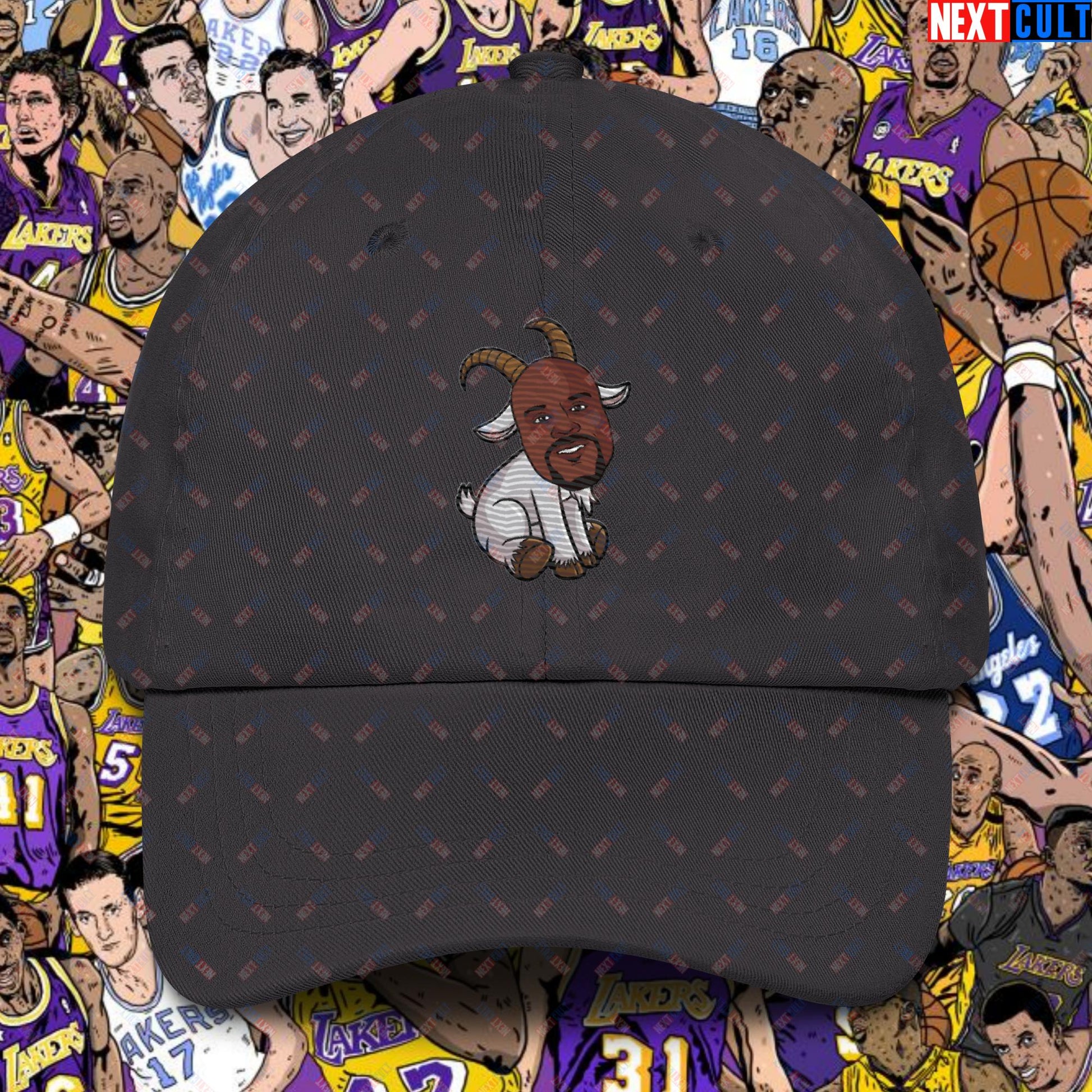 Shaquille O’Neal GOAT Dad Hat - Shaq Basketball Meme Cap - Greatest of All Time NBA Funny Cartoon Hat for Basketball Fans - Perfect Gift for Shaq Lovers Dad hat Dark Grey Hats Basketball G.O.A.T. Los Angeles Lakers NBA Orlando Magic Shaq Next Cult Brand