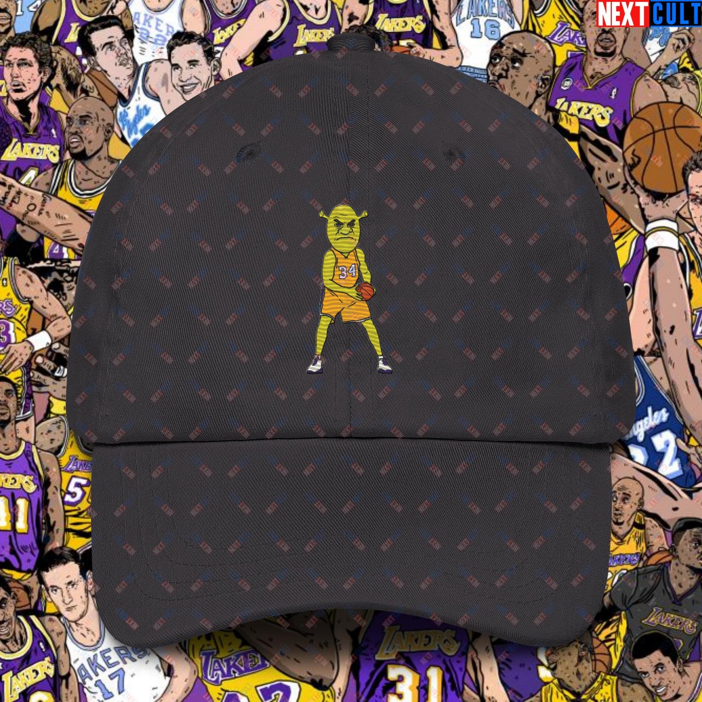 Shrequille O'Neal Dad Hat - Shaquille O'Neal as Shrek Funny Basketball Meme Cap - Perfect Gift for Basketball Fans and Shrek Lovers Dad hat Dark Grey Hats Basketball Los Angeles Lakers NBA Shaq Shrek Next Cult Brand