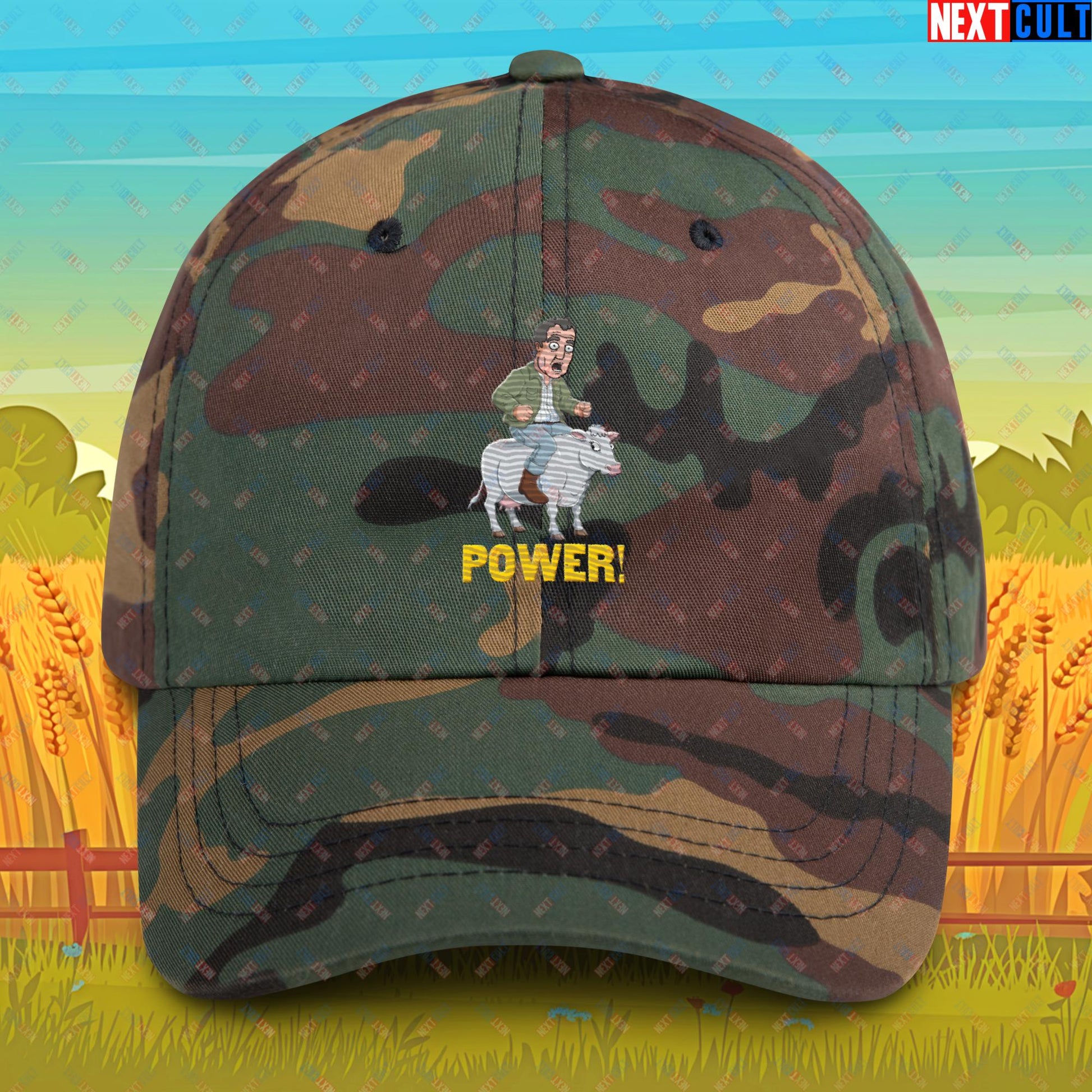 Speed and Power Pepper Cow Jeremy Clarkson's Farm Diddly Squat Grand Tour Top Gear Funny Meme Cartoon Dad hat Green Camo Hats Clarkson's Farm Grand Tour Jeremy Clarkson Top Gear TV Shows Next Cult Brand