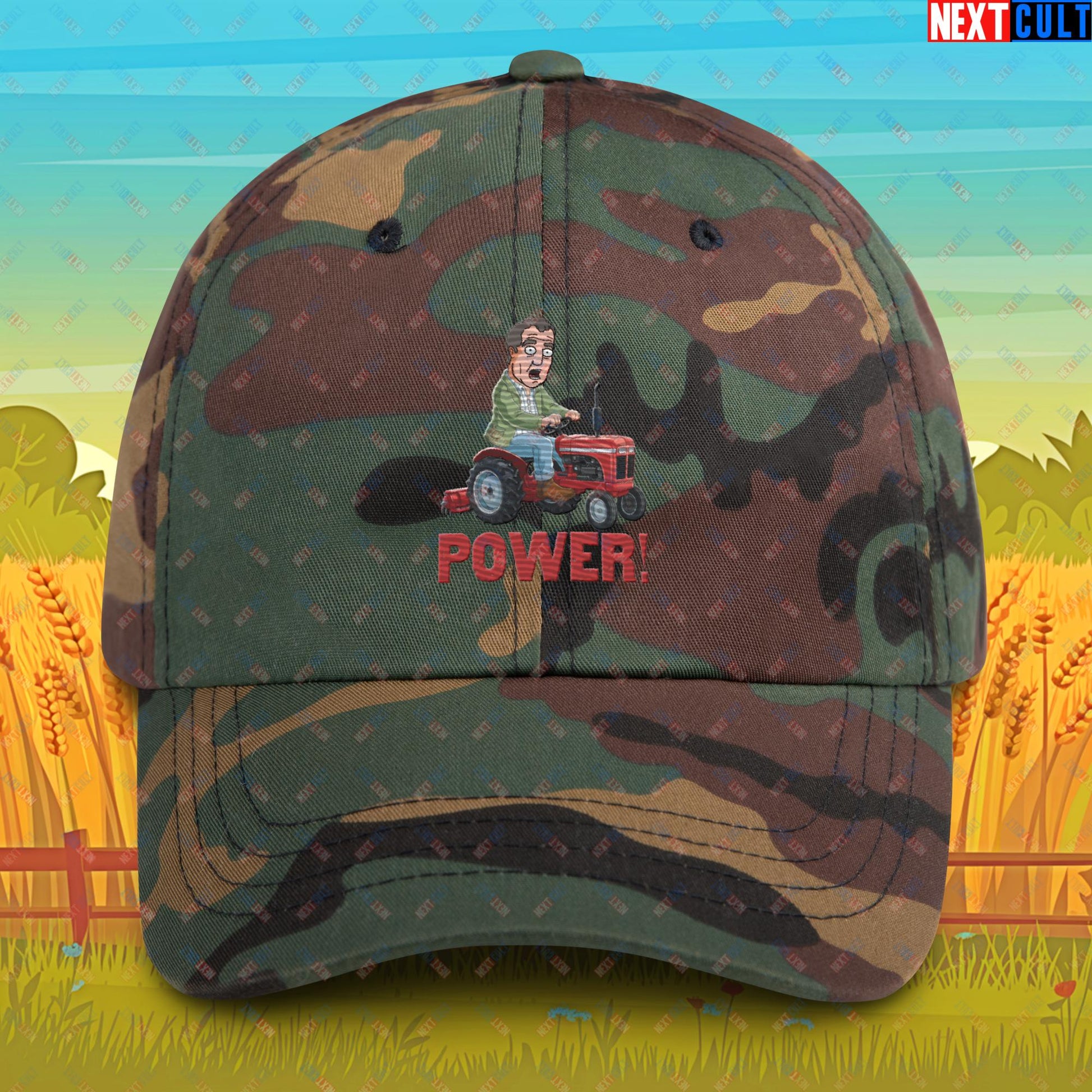 Speed and Power Tractor Jeremy Clarkson's Farm Diddly Squat Grand Tour Top Gear Funny Meme Cartoon Dad hat Green Camo Hats Clarkson's Farm Grand Tour Jeremy Clarkson Top Gear TV Shows Next Cult Brand