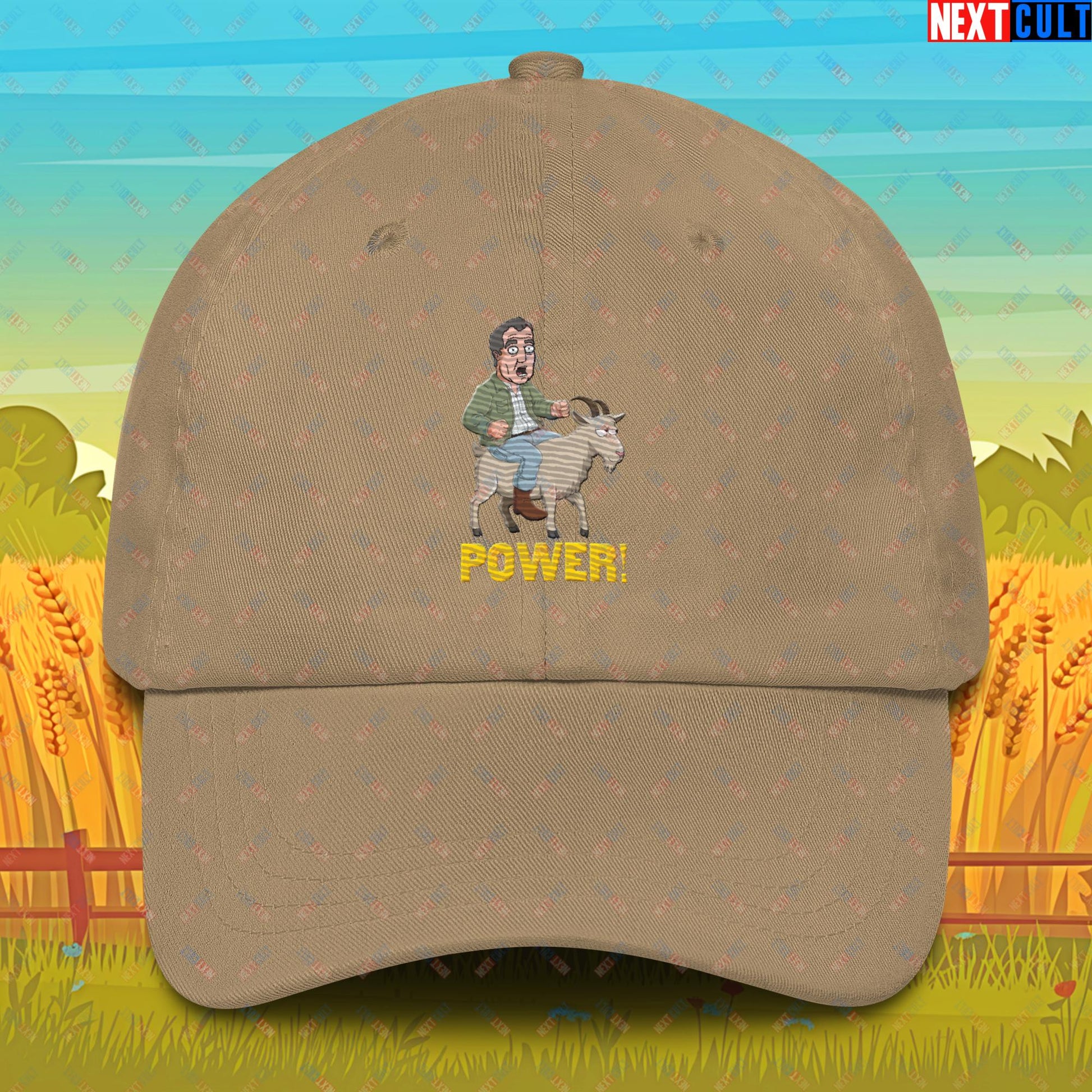 Speed and Power Goat Jeremy Clarkson's Farm Diddly Squat Grand Tour Top Gear Funny Meme Cartoon Dad hat Khaki Hats Clarkson's Farm Grand Tour Jeremy Clarkson Top Gear TV Shows Next Cult Brand