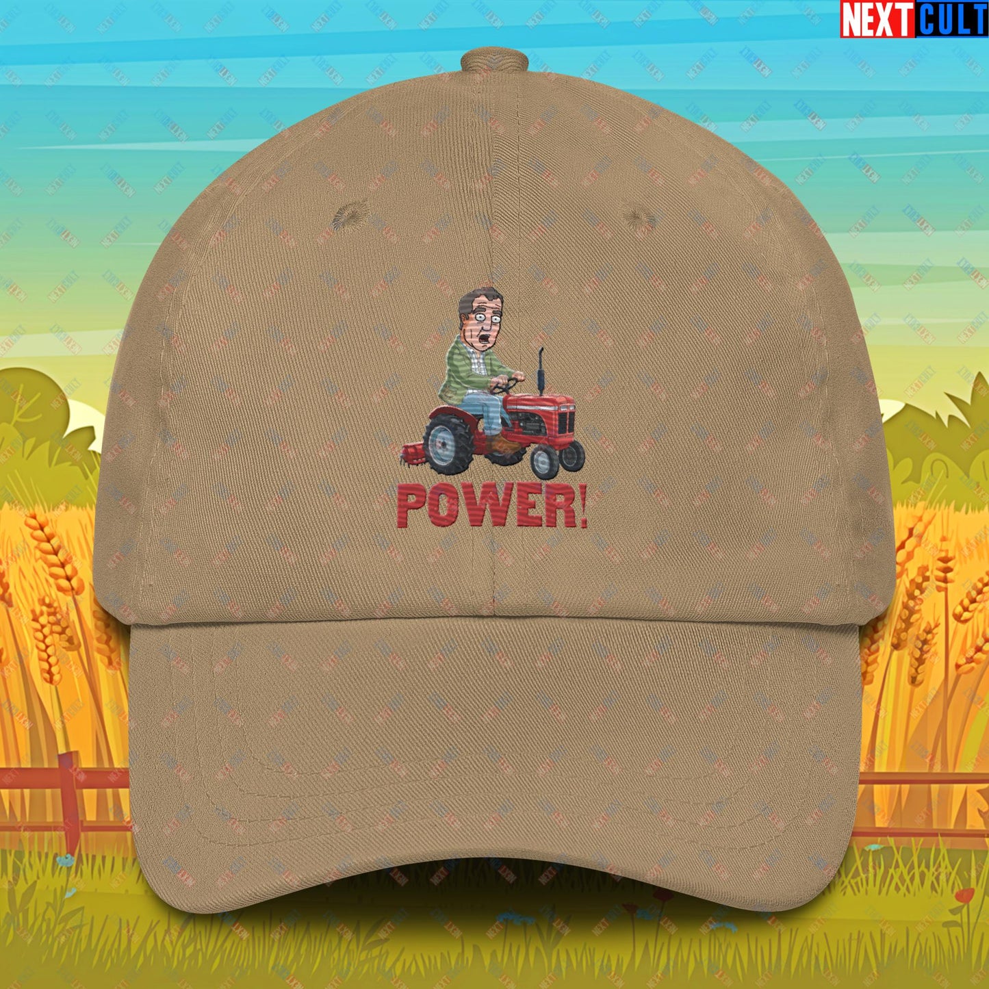 Speed and Power Tractor Jeremy Clarkson's Farm Diddly Squat Grand Tour Top Gear Funny Meme Cartoon Dad hat Khaki Hats Clarkson's Farm Grand Tour Jeremy Clarkson Top Gear TV Shows Next Cult Brand