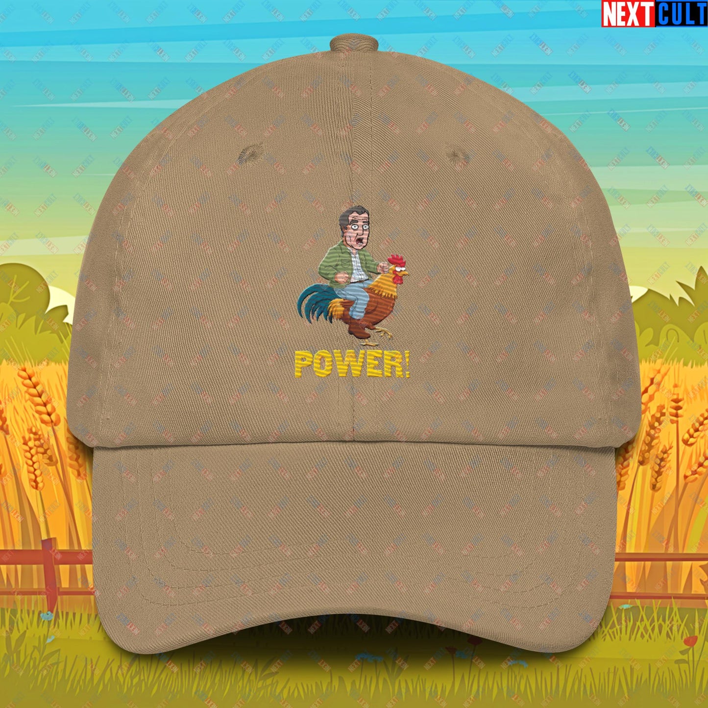 Power Rooster Chicken Farming Jeremy Clarkson's Farm Diddly Squat Grand Tour Top Gear Funny Meme Cartoon Dad hat Khaki Hats Clarkson's Farm Grand Tour Jeremy Clarkson Top Gear TV Shows Next Cult Brand