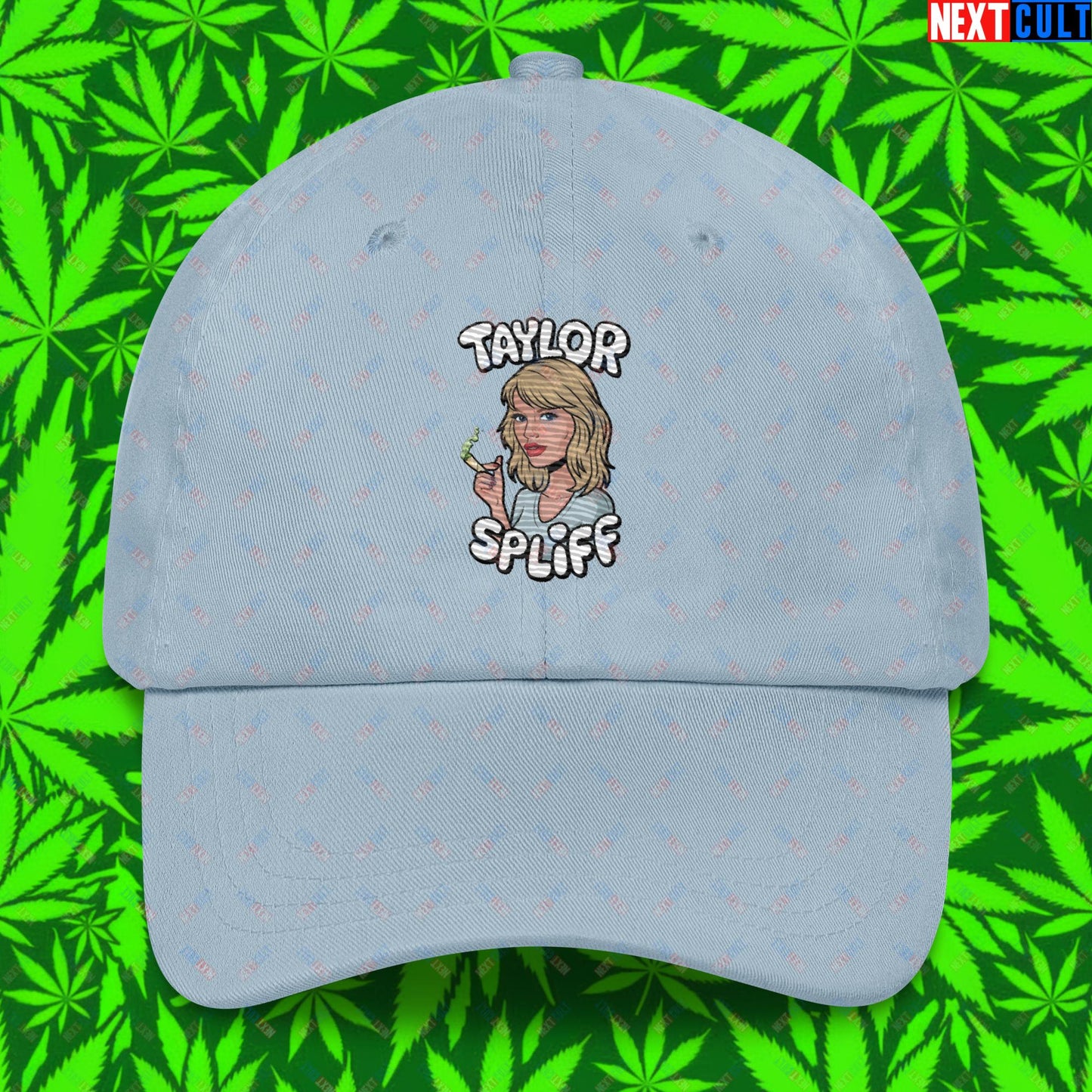 Taylor Spliff Pop Music Star Pothead Stoner Funny Weed Meme Dad hat Light Blue Hats Music Weed Next Cult Brand