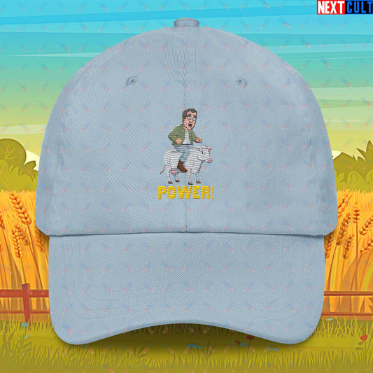 Speed and Power Pepper Cow Jeremy Clarkson's Farm Diddly Squat Grand Tour Top Gear Funny Meme Cartoon Dad hat Light Blue Hats Clarkson's Farm Grand Tour Jeremy Clarkson Top Gear TV Shows Next Cult Brand