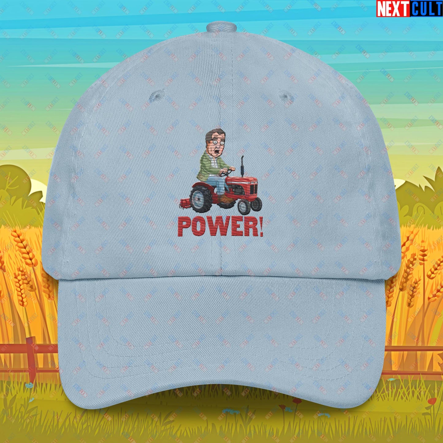 Speed and Power Tractor Jeremy Clarkson's Farm Diddly Squat Grand Tour Top Gear Funny Meme Cartoon Dad hat Light Blue Hats Clarkson's Farm Grand Tour Jeremy Clarkson Top Gear TV Shows Next Cult Brand