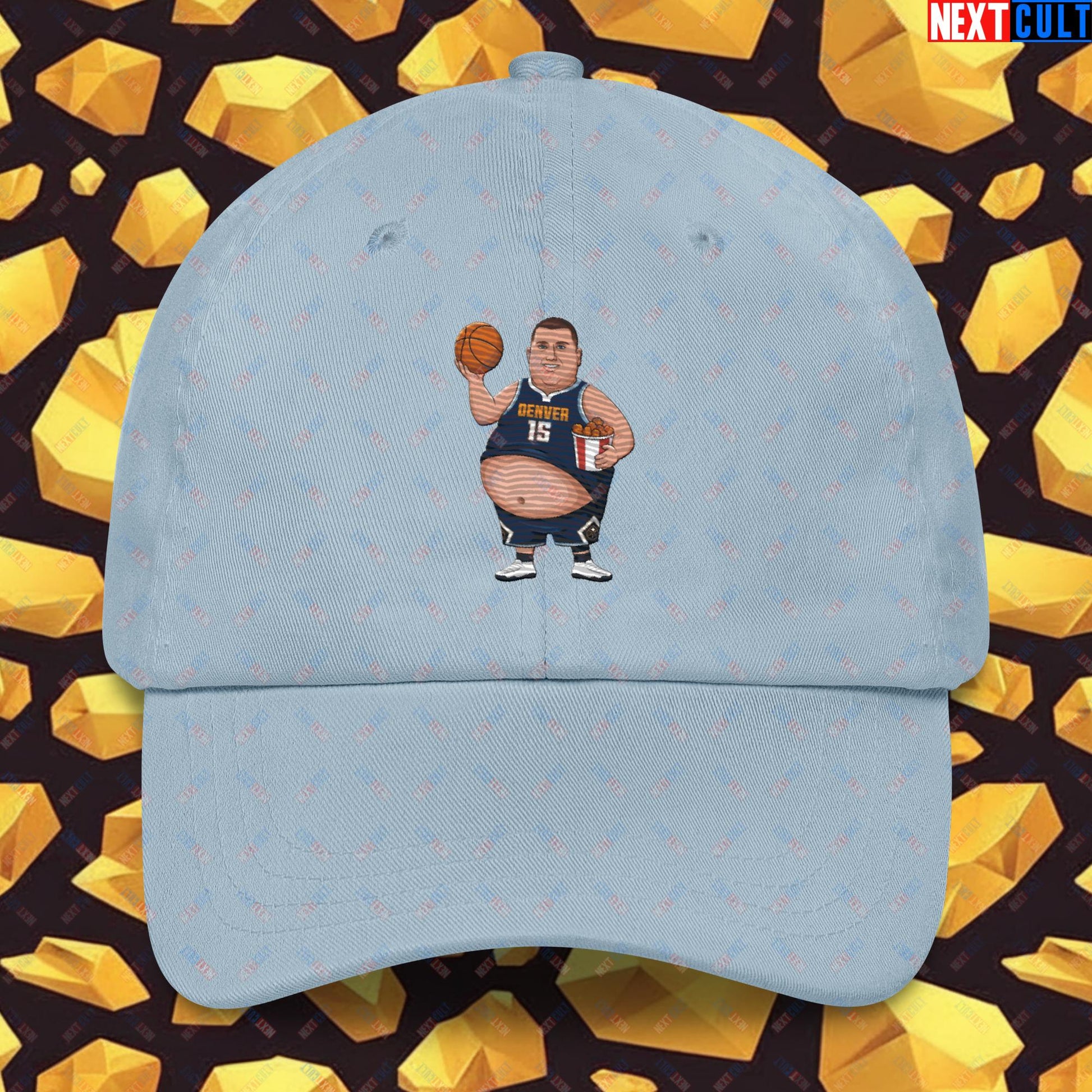 Fat Jokic Denver Nuggets Dad Hat - Funny Basketball Meme Cap - Big Jokic Dominance Baseball Hat for Basketball Fans - Perfect Gift for Jokic Fans Dad hat Light Blue Hats Basketball Denver Nuggets NBA Nikola Jokic Next Cult Brand