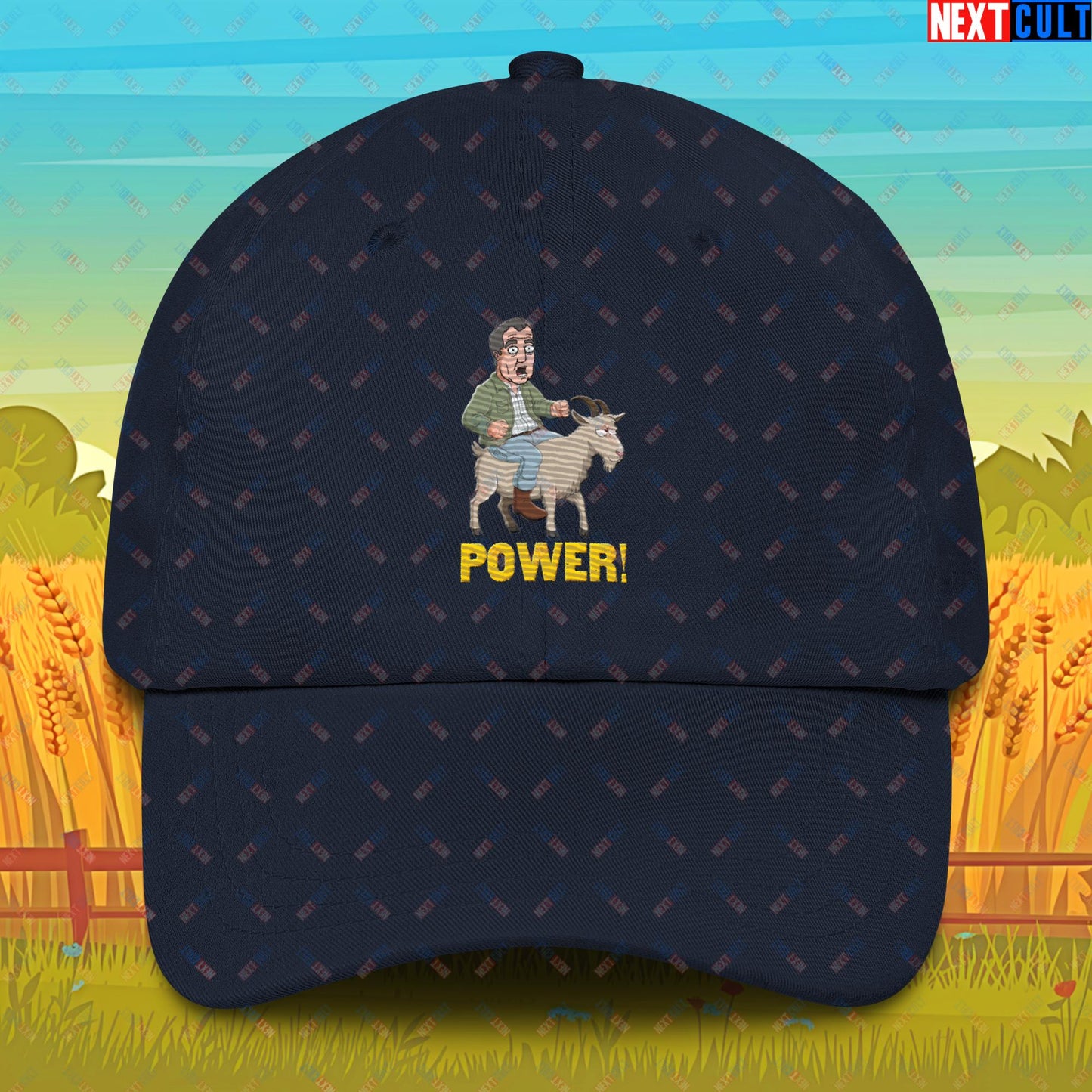 Speed and Power Goat Jeremy Clarkson's Farm Diddly Squat Grand Tour Top Gear Funny Meme Cartoon Dad hat Navy Hats Clarkson's Farm Grand Tour Jeremy Clarkson Top Gear TV Shows Next Cult Brand