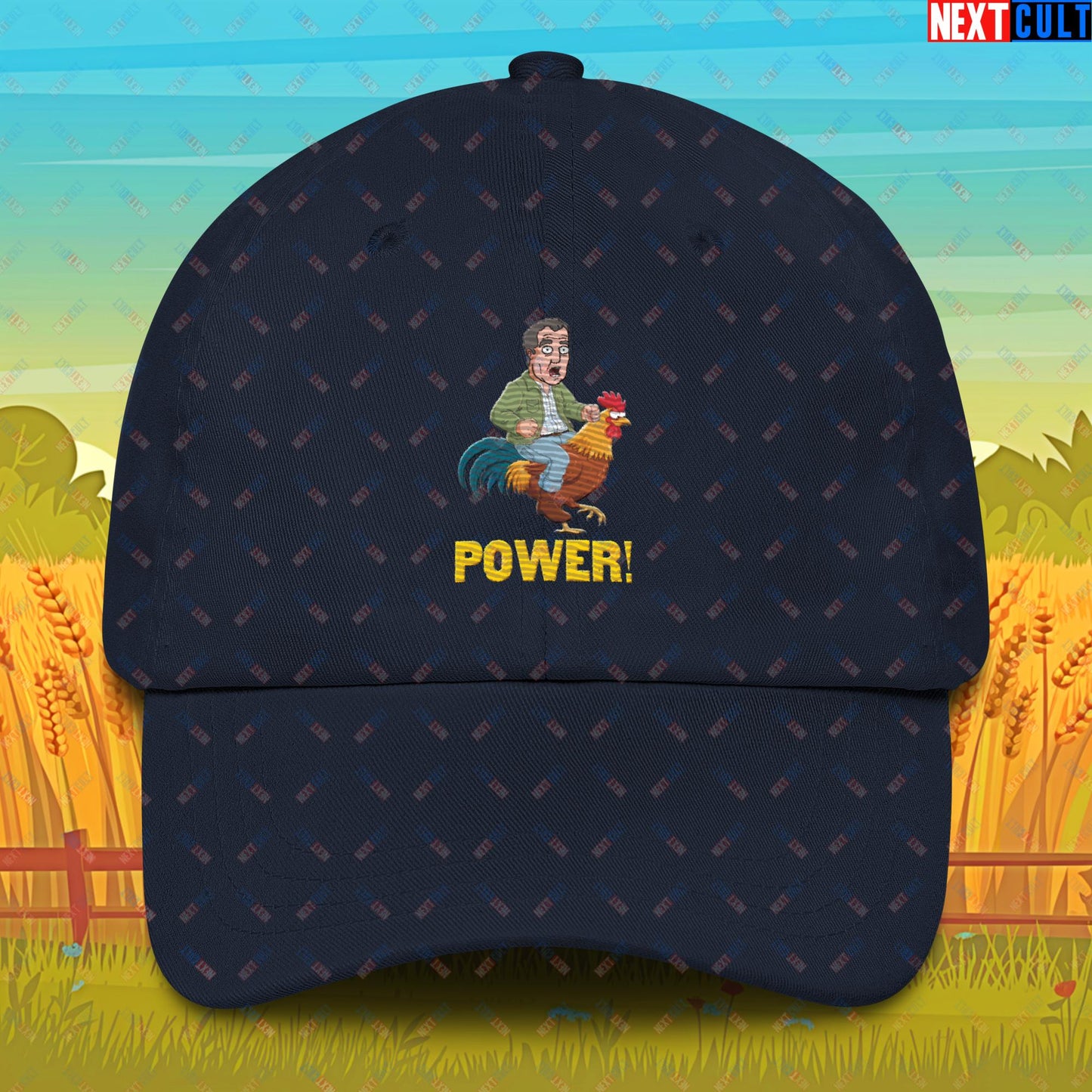 Power Rooster Chicken Farming Jeremy Clarkson's Farm Diddly Squat Grand Tour Top Gear Funny Meme Cartoon Dad hat Navy Hats Clarkson's Farm Grand Tour Jeremy Clarkson Top Gear TV Shows Next Cult Brand