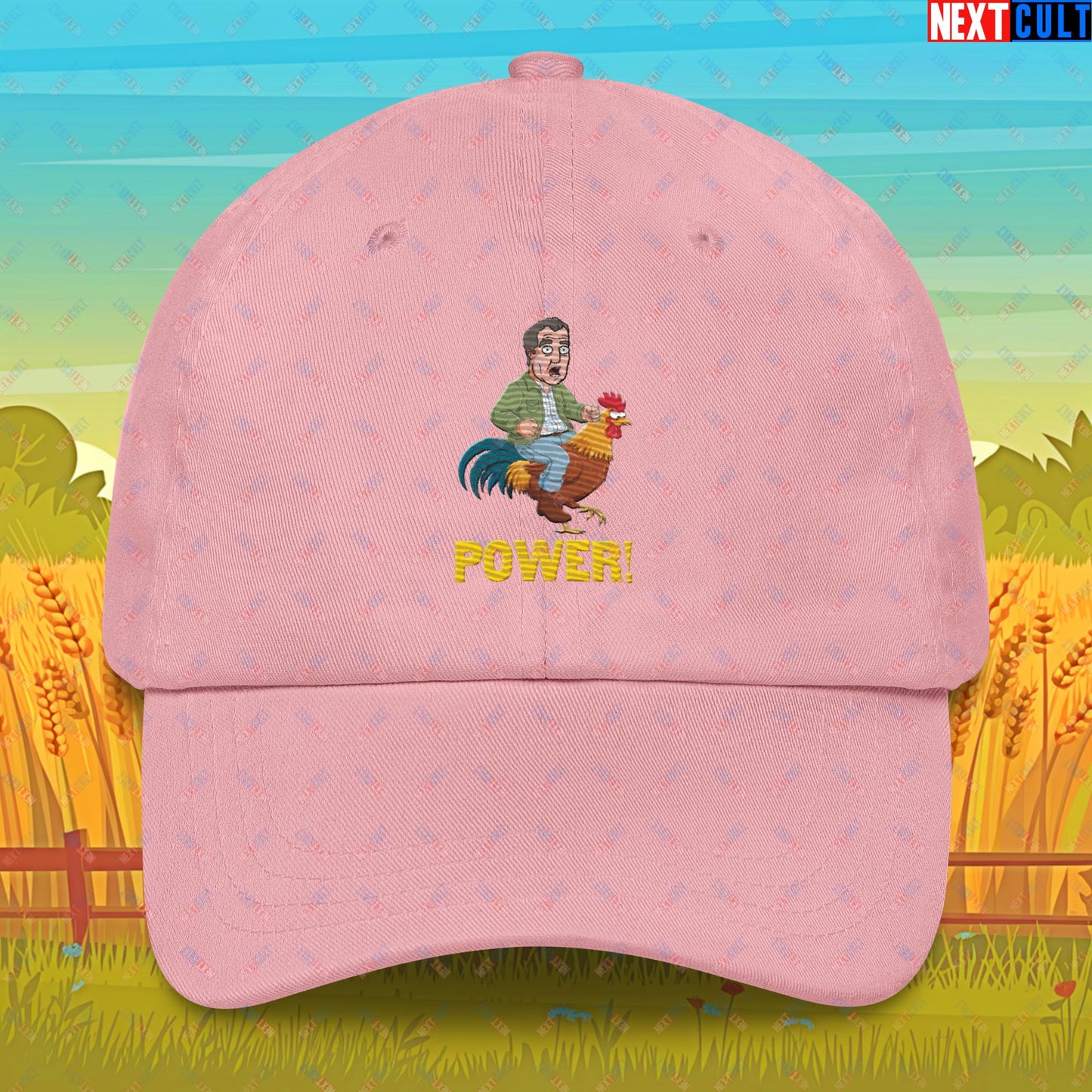 Power Rooster Chicken Farming Jeremy Clarkson's Farm Diddly Squat Grand Tour Top Gear Funny Meme Cartoon Dad hat Pink Hats Clarkson's Farm Grand Tour Jeremy Clarkson Top Gear TV Shows Next Cult Brand