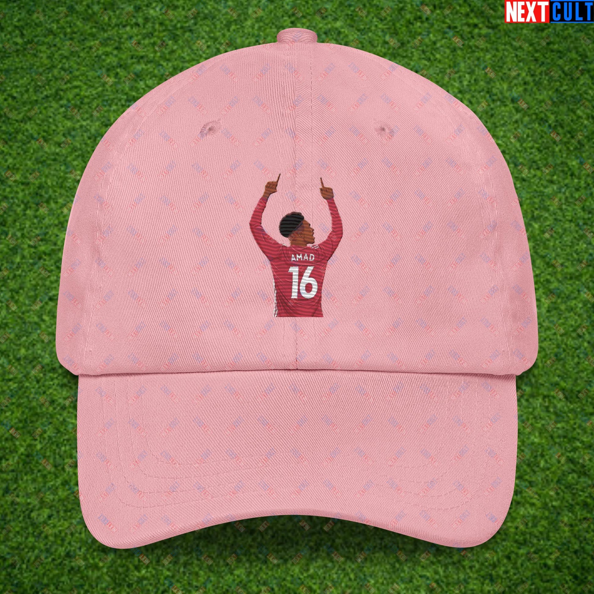 Amad Diallo Goal Celebration AMADNESS Manchester United Funny Meme Cartoon Dad hat Pink Hats Amad Diallo Football Manchester United Next Cult Brand