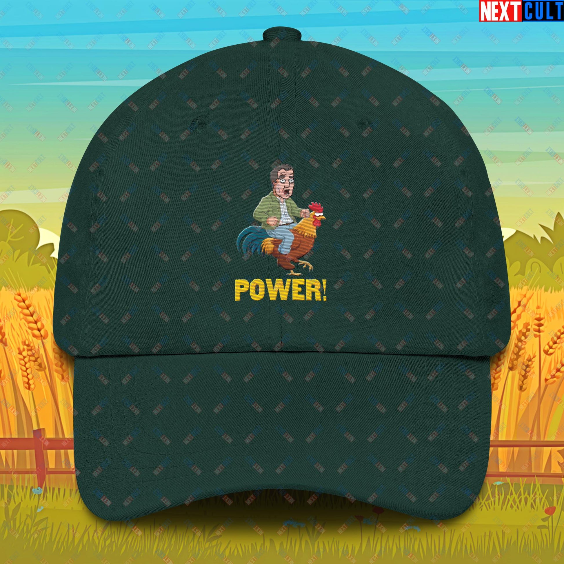 Power Rooster Chicken Farming Jeremy Clarkson's Farm Diddly Squat Grand Tour Top Gear Funny Meme Cartoon Dad hat Spruce Hats Clarkson's Farm Grand Tour Jeremy Clarkson Top Gear TV Shows Next Cult Brand