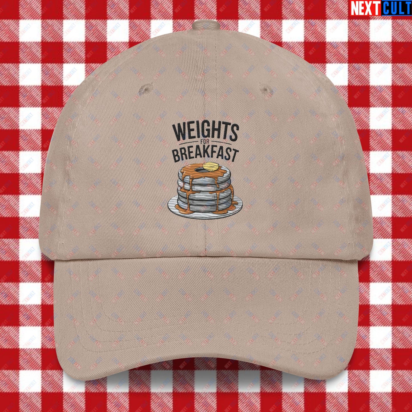 Weights For Breakfast Pancake Weights Funny Gym Workout Fitness Lifting Meme Cartoon Dad hat Stone Hats Bodybuilding Bulking Fitness Gym Workout Next Cult Brand