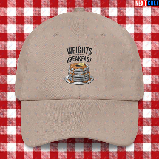 Weights For Breakfast Pancake Weights Funny Gym Workout Fitness Lifting Meme Cartoon Dad hat Stone Hats Bodybuilding Bulking Fitness Gym Workout Next Cult Brand