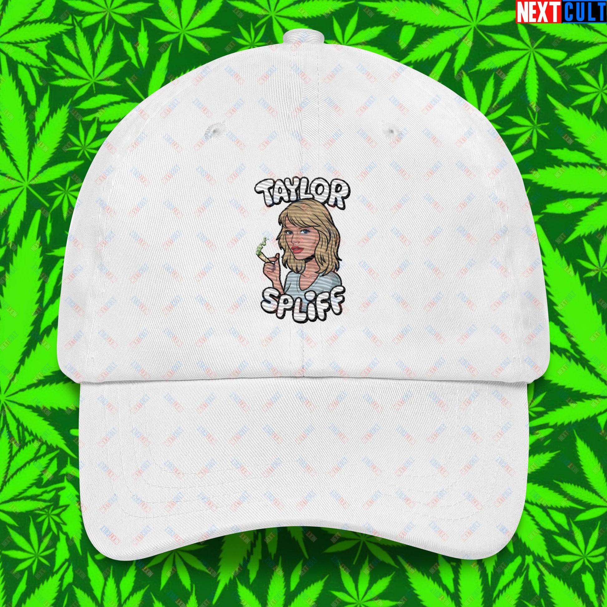 Taylor Spliff Pop Music Star Pothead Stoner Funny Weed Meme Dad hat White Hats Music Weed Next Cult Brand